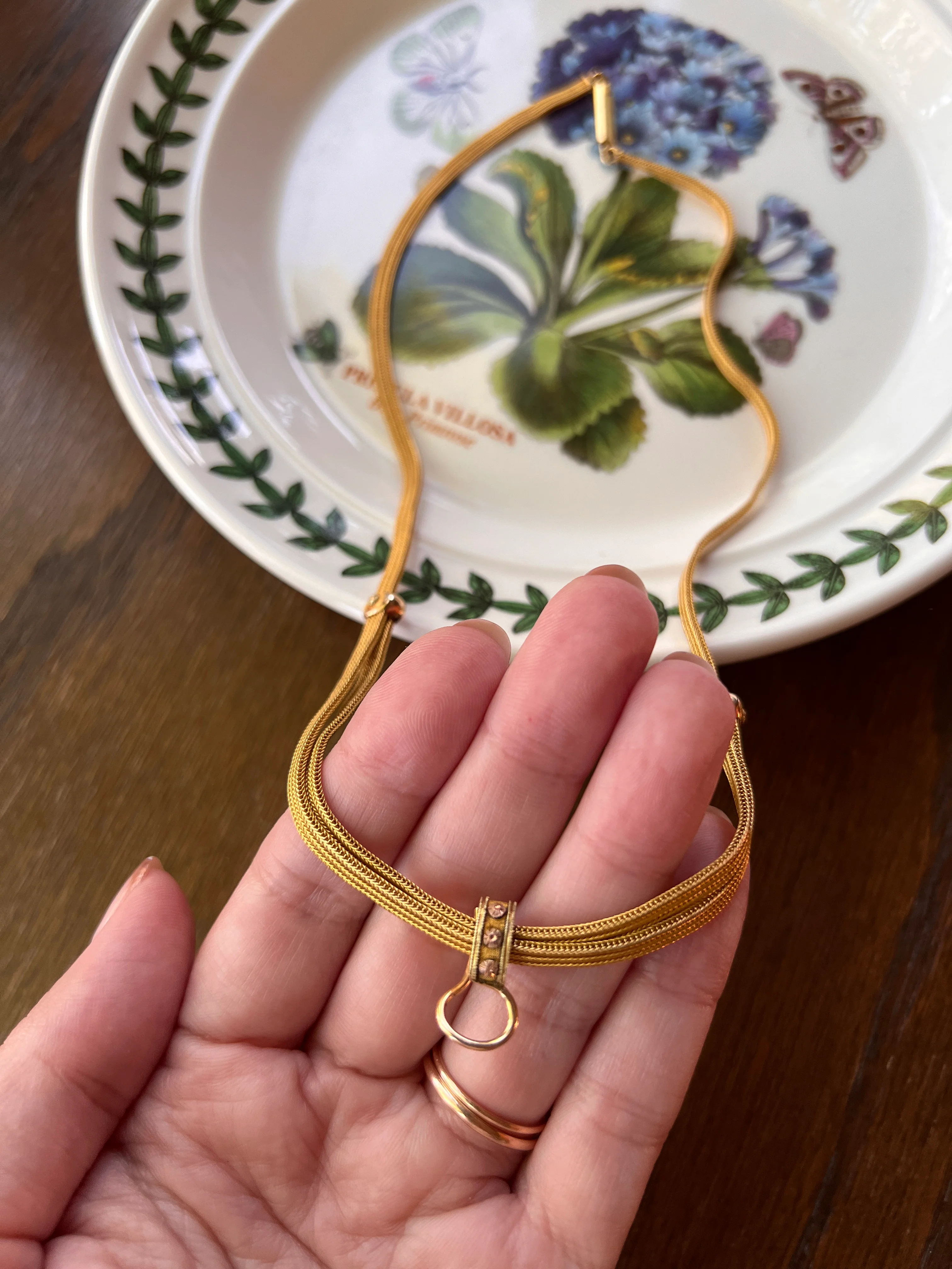 ADJUSTABLE Length 18k Tri Color Gold ANTIQUE Fine Mesh Chain Necklace Bracelet Rare Pendant Holder Slide Georgian Victorian Triple Foxtail - Image 11