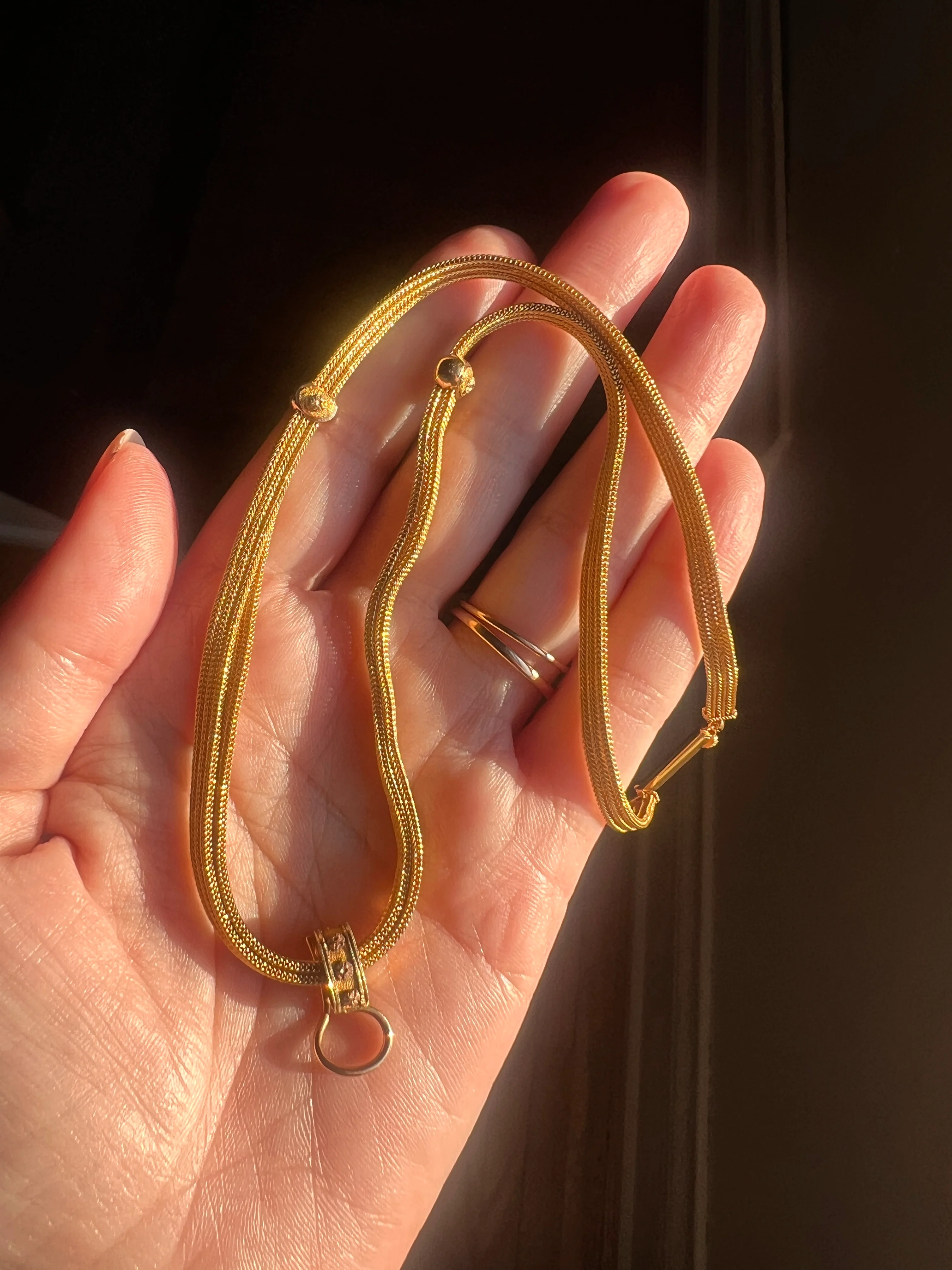 ADJUSTABLE Length 18k Tri Color Gold ANTIQUE Fine Mesh Chain Necklace Bracelet Rare Pendant Holder Slide Georgian Victorian Triple Foxtail - Image 13