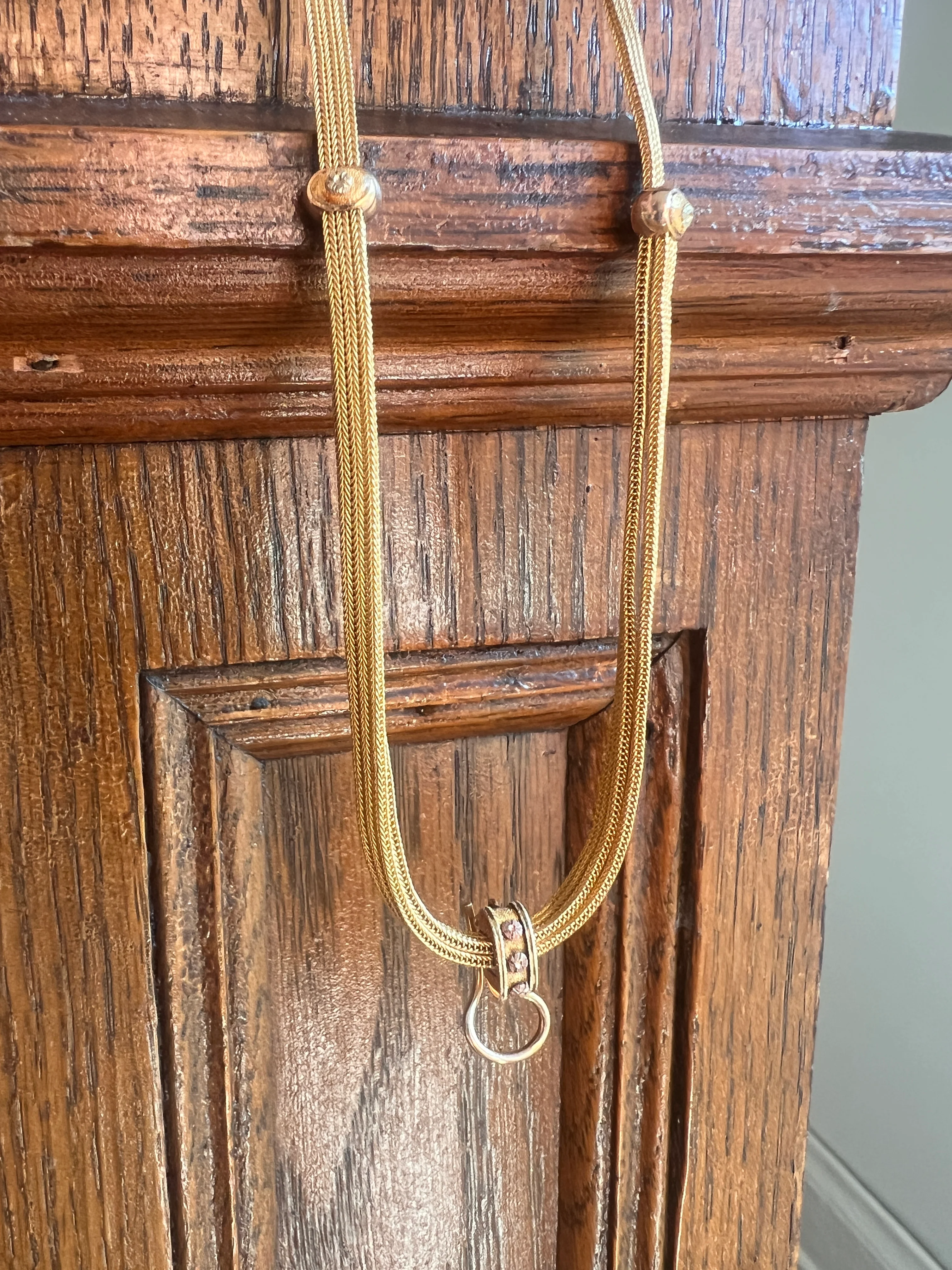 ADJUSTABLE Length 18k Tri Color Gold ANTIQUE Fine Mesh Chain Necklace Bracelet Rare Pendant Holder Slide Georgian Victorian Triple Foxtail - Image 15