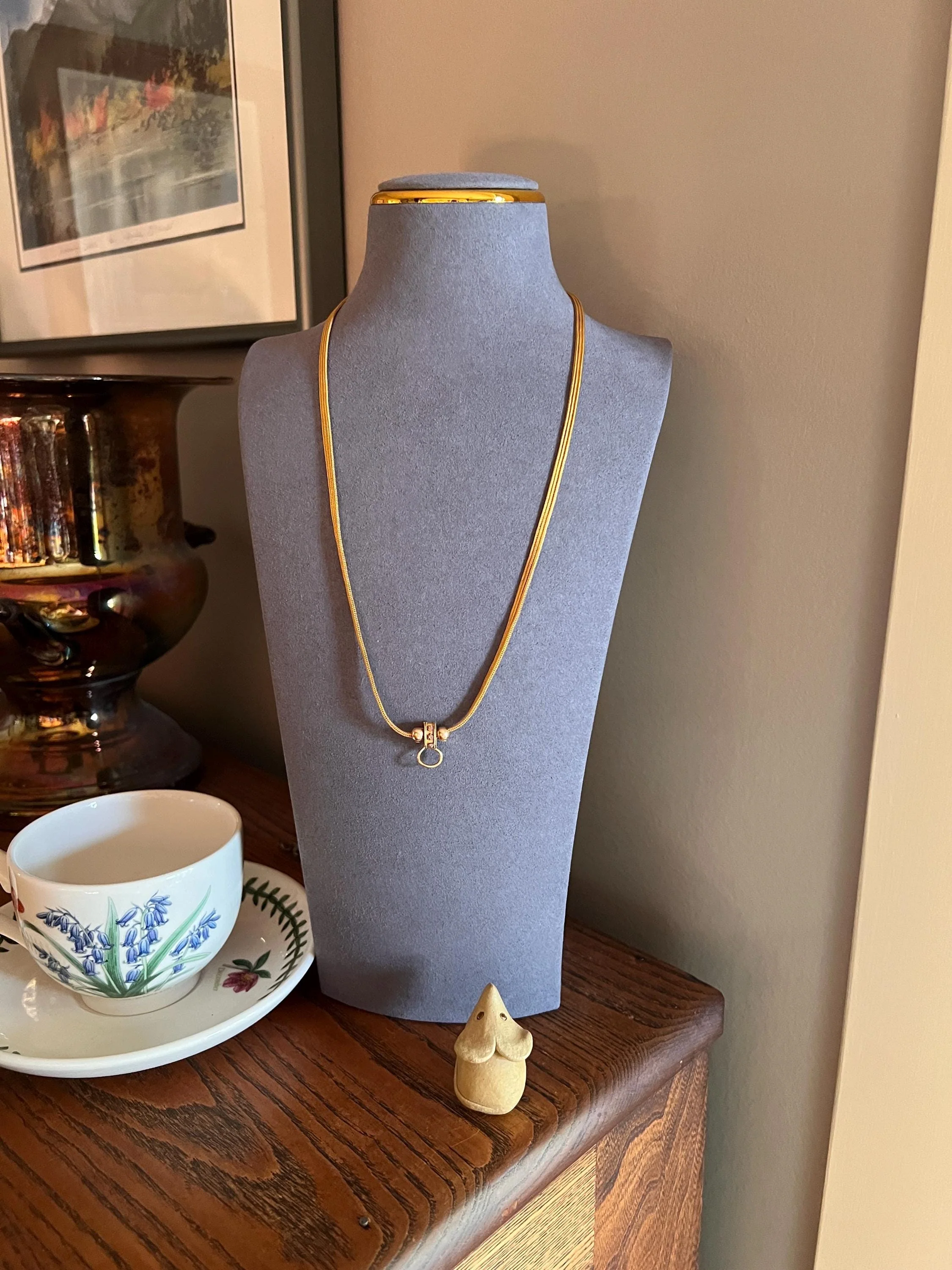 ADJUSTABLE Length 18k Tri Color Gold ANTIQUE Fine Mesh Chain Necklace Bracelet Rare Pendant Holder Slide Georgian Victorian Triple Foxtail - Image 2
