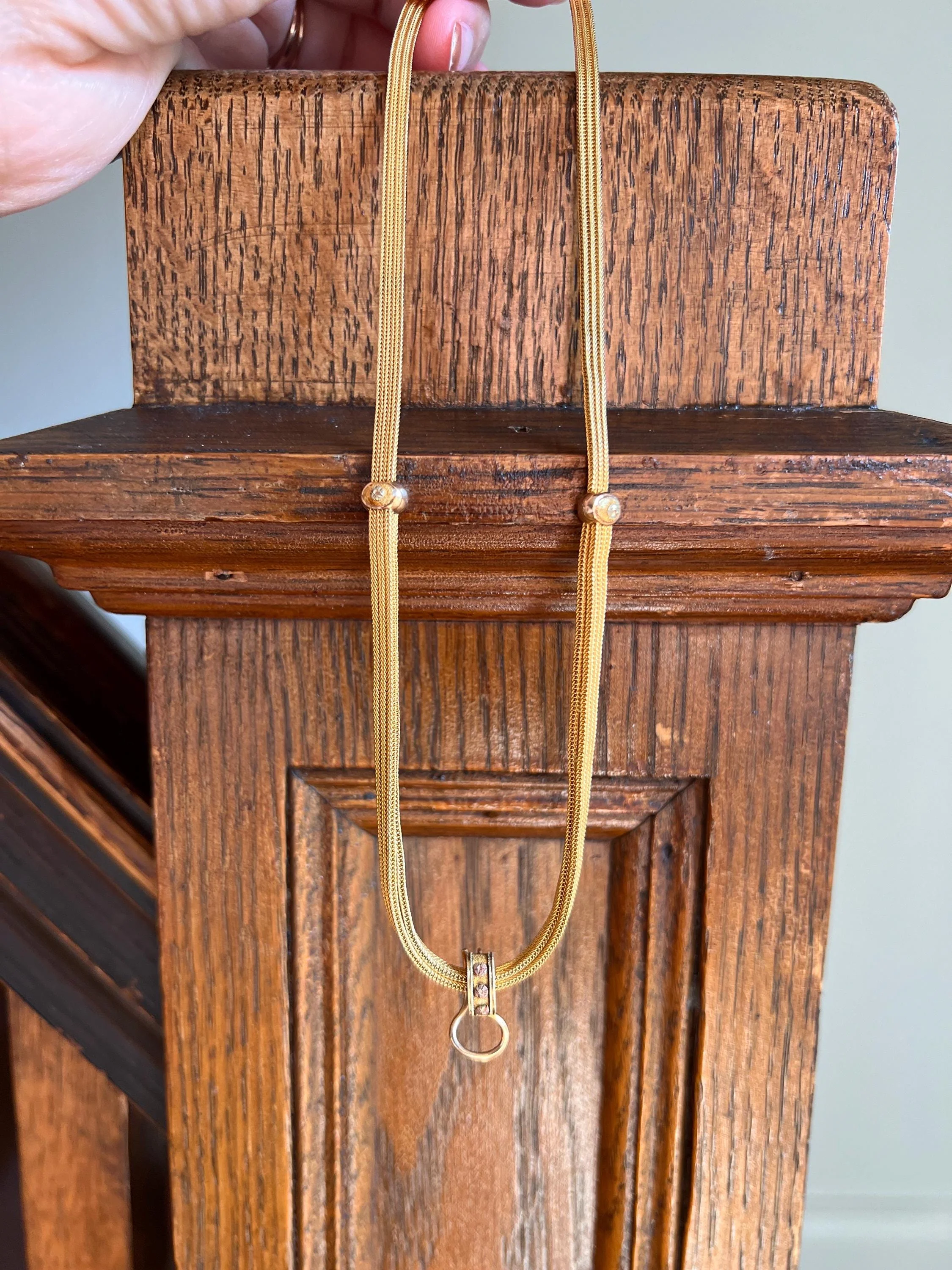 ADJUSTABLE Length 18k Tri Color Gold ANTIQUE Fine Mesh Chain Necklace Bracelet Rare Pendant Holder Slide Georgian Victorian Triple Foxtail - Image 7