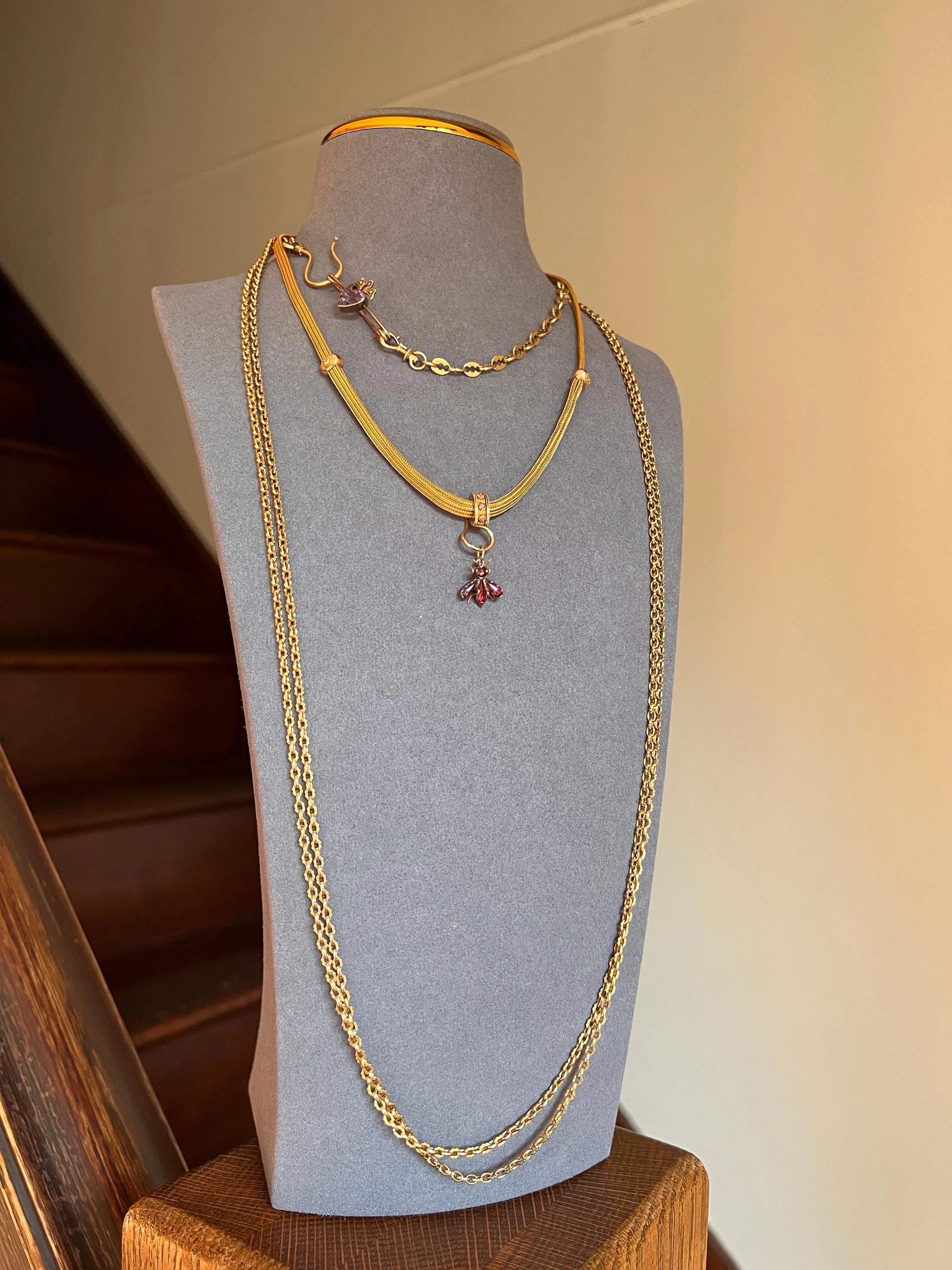 ADJUSTABLE Length 18k Tri Color Gold ANTIQUE Fine Mesh Chain Necklace Bracelet Rare Pendant Holder Slide Georgian Victorian Triple Foxtail - Image 8
