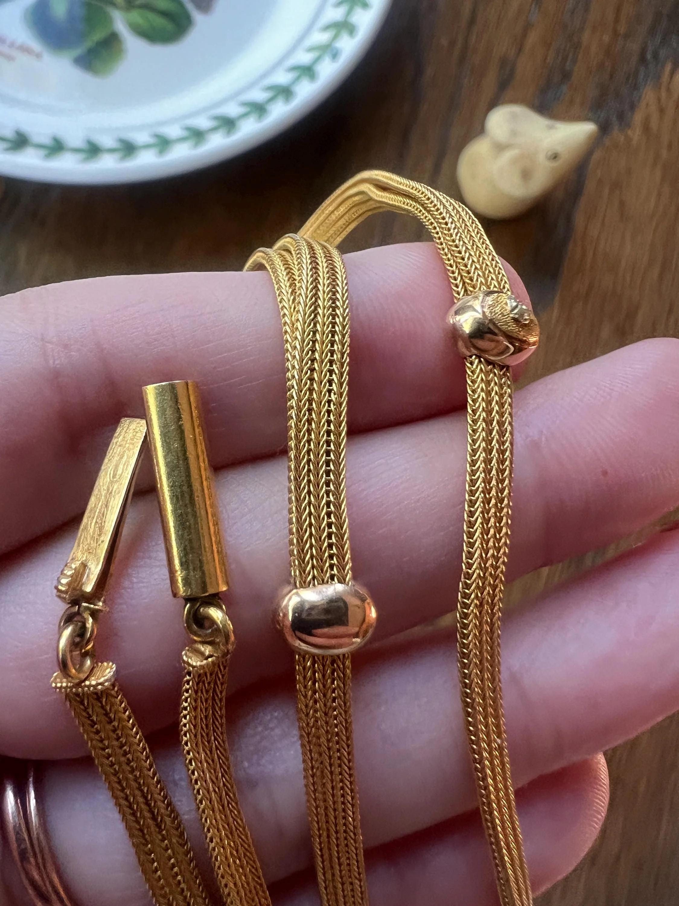 ADJUSTABLE Length 18k Tri Color Gold ANTIQUE Fine Mesh Chain Necklace Bracelet Rare Pendant Holder Slide Georgian Victorian Triple Foxtail - Image 9