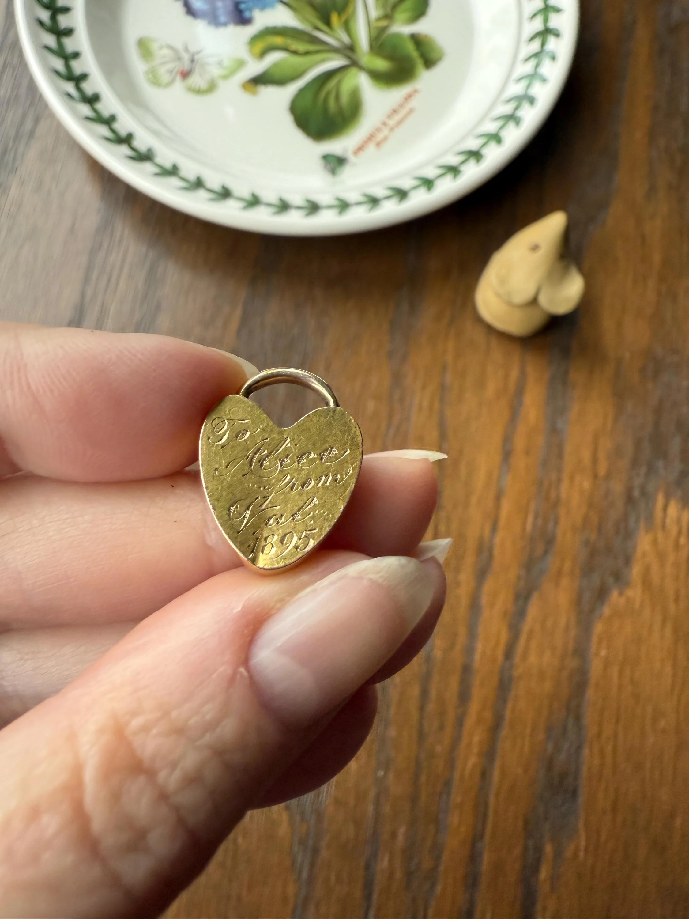 Alice's HEART PADLOCK Pendant from Val in 1895 Victorian Dated Engraved Ornate Embossed Pendant Charm Figural Romantic Gift Connector 3D - Image 9
