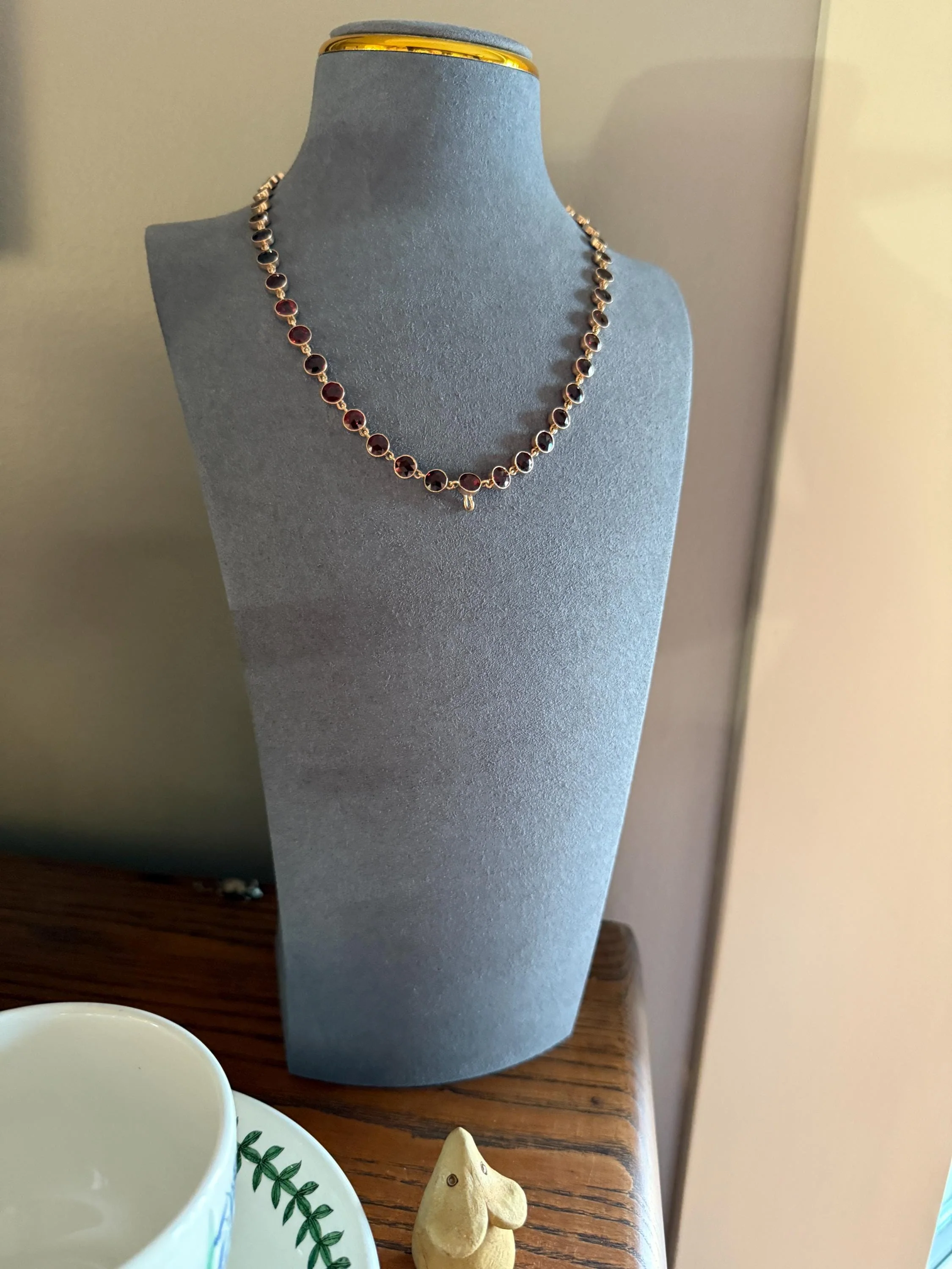 Almandine GARNET 46 Stone Riviera Station Chain 14k GOLD Necklace Vintage to Antique Romantic Gift Neckmess Neckstack Pendant Holder - Image 10