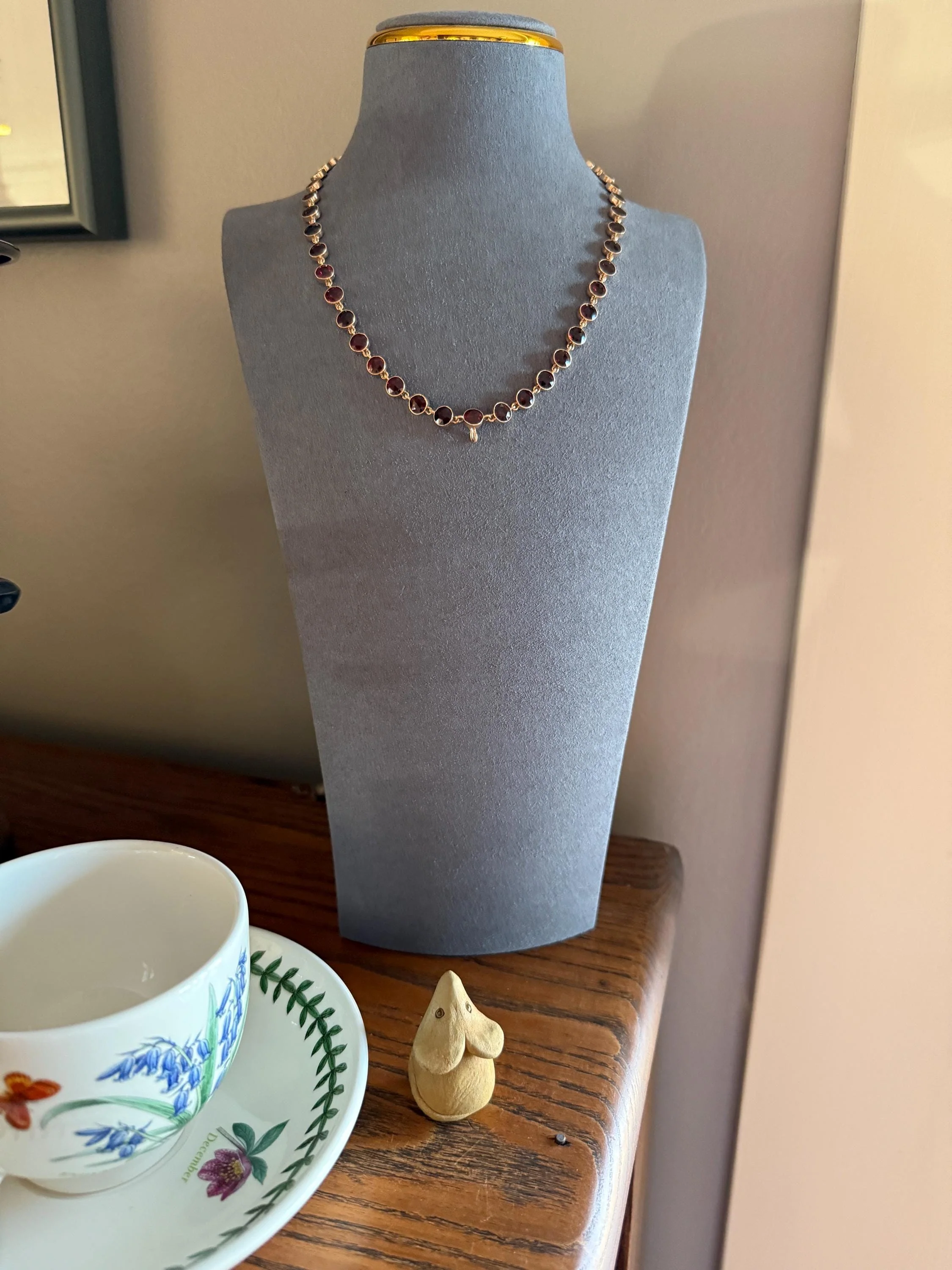 Almandine GARNET 46 Stone Riviera Station Chain 14k GOLD Necklace Vintage to Antique Romantic Gift Neckmess Neckstack Pendant Holder - Image 12