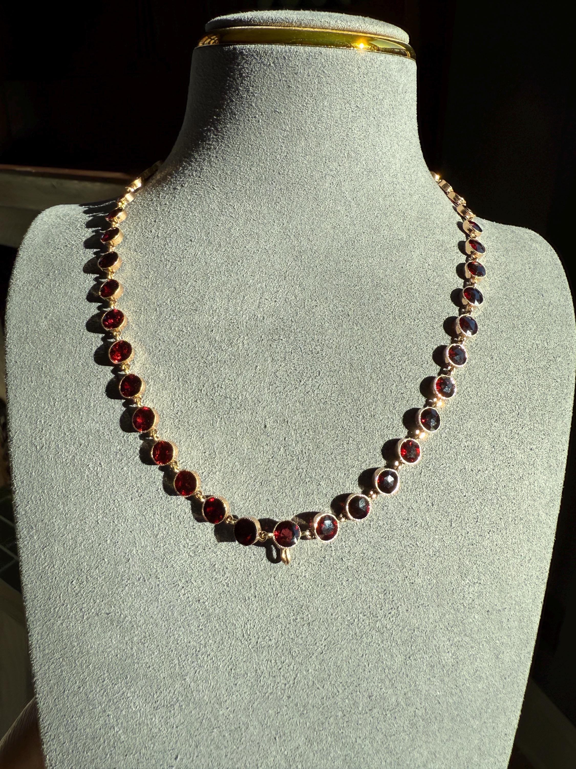 Almandine GARNET 46 Stone Riviera Station Chain 14k GOLD Necklace Vintage to Antique Romantic Gift Neckmess Neckstack Pendant Holder - Image 2