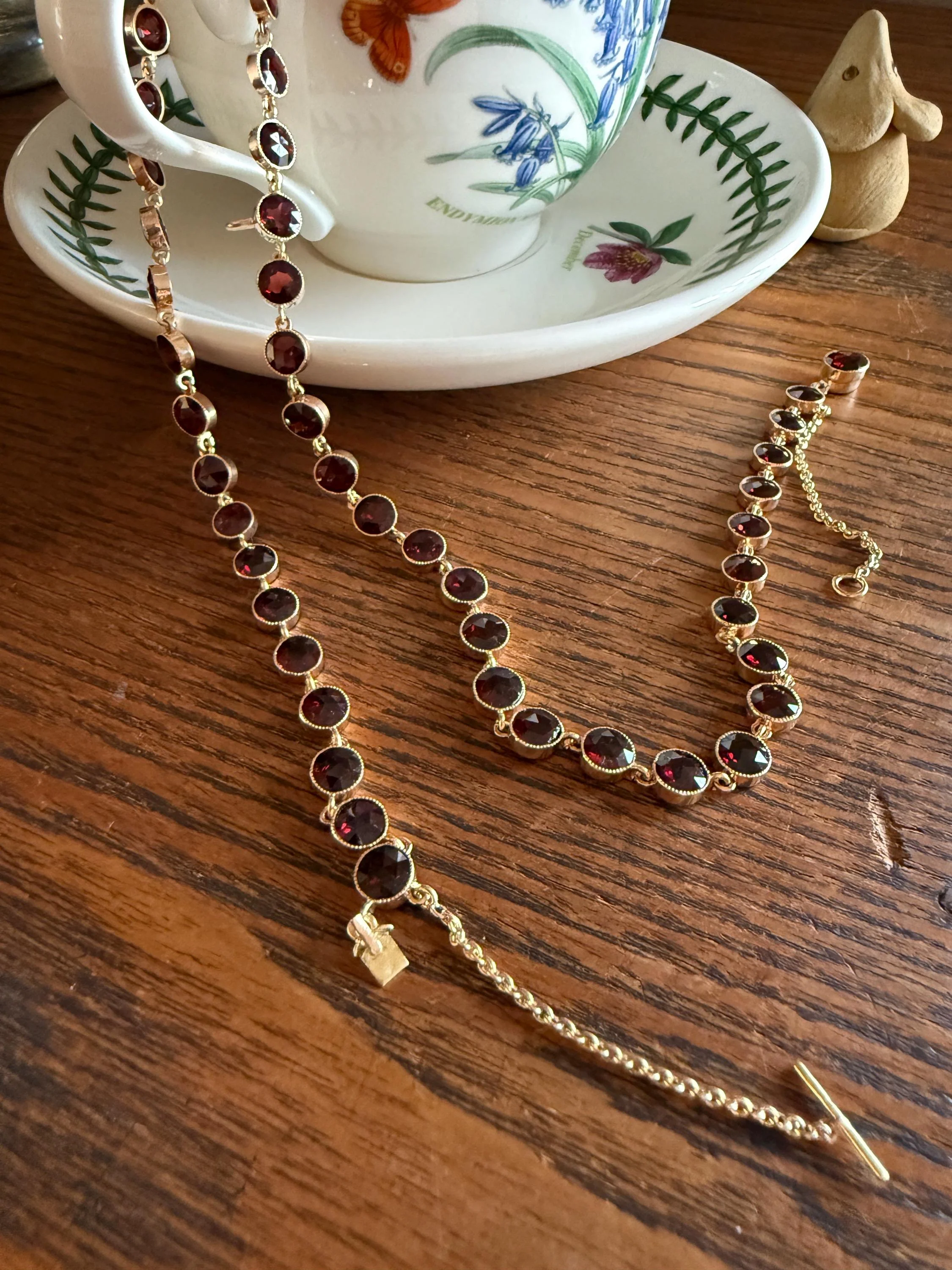 Almandine GARNET 46 Stone Riviera Station Chain 14k GOLD Necklace Vintage to Antique Romantic Gift Neckmess Neckstack Pendant Holder - Image 3