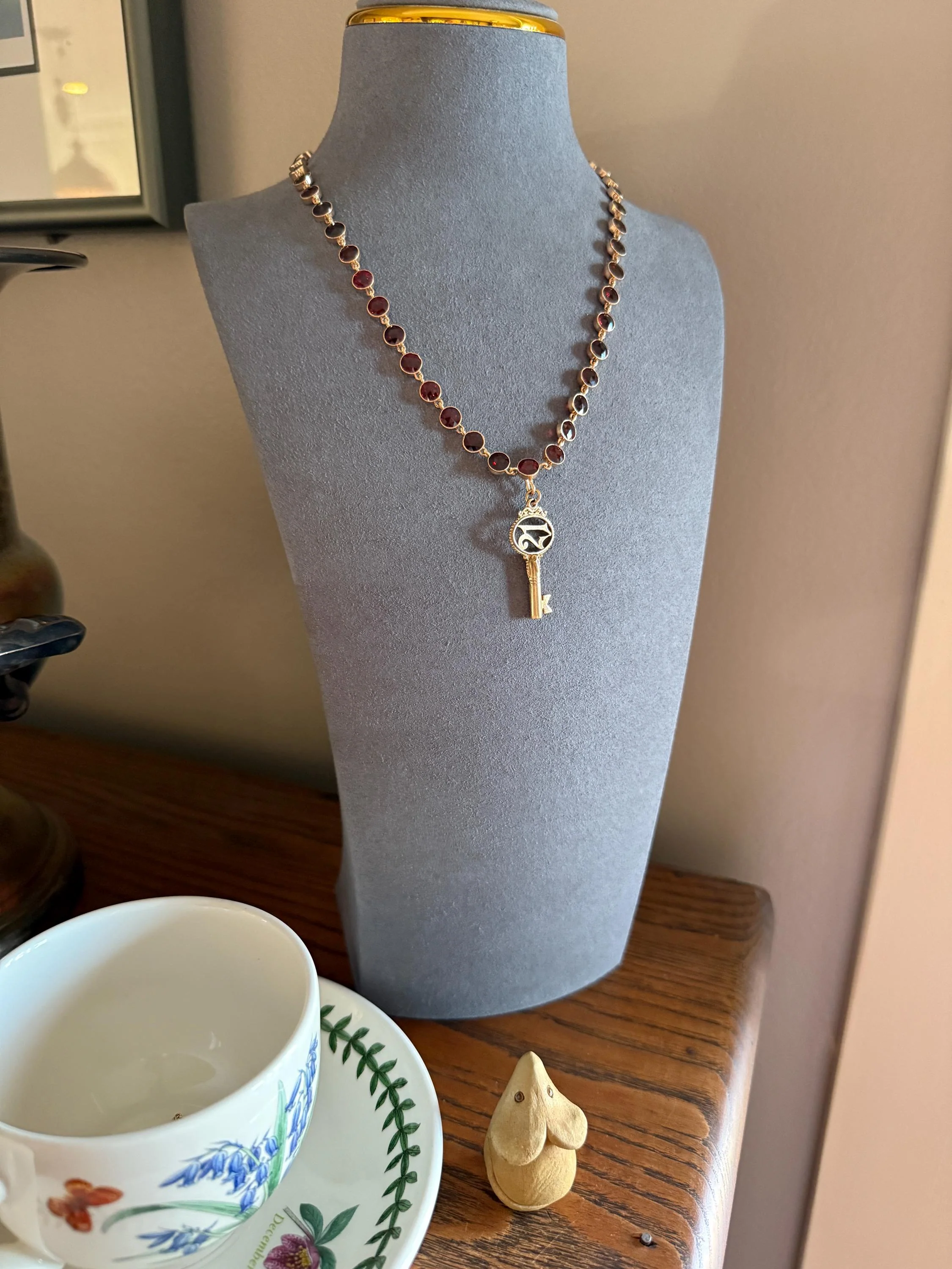 Almandine GARNET 46 Stone Riviera Station Chain 14k GOLD Necklace Vintage to Antique Romantic Gift Neckmess Neckstack Pendant Holder - Image 5