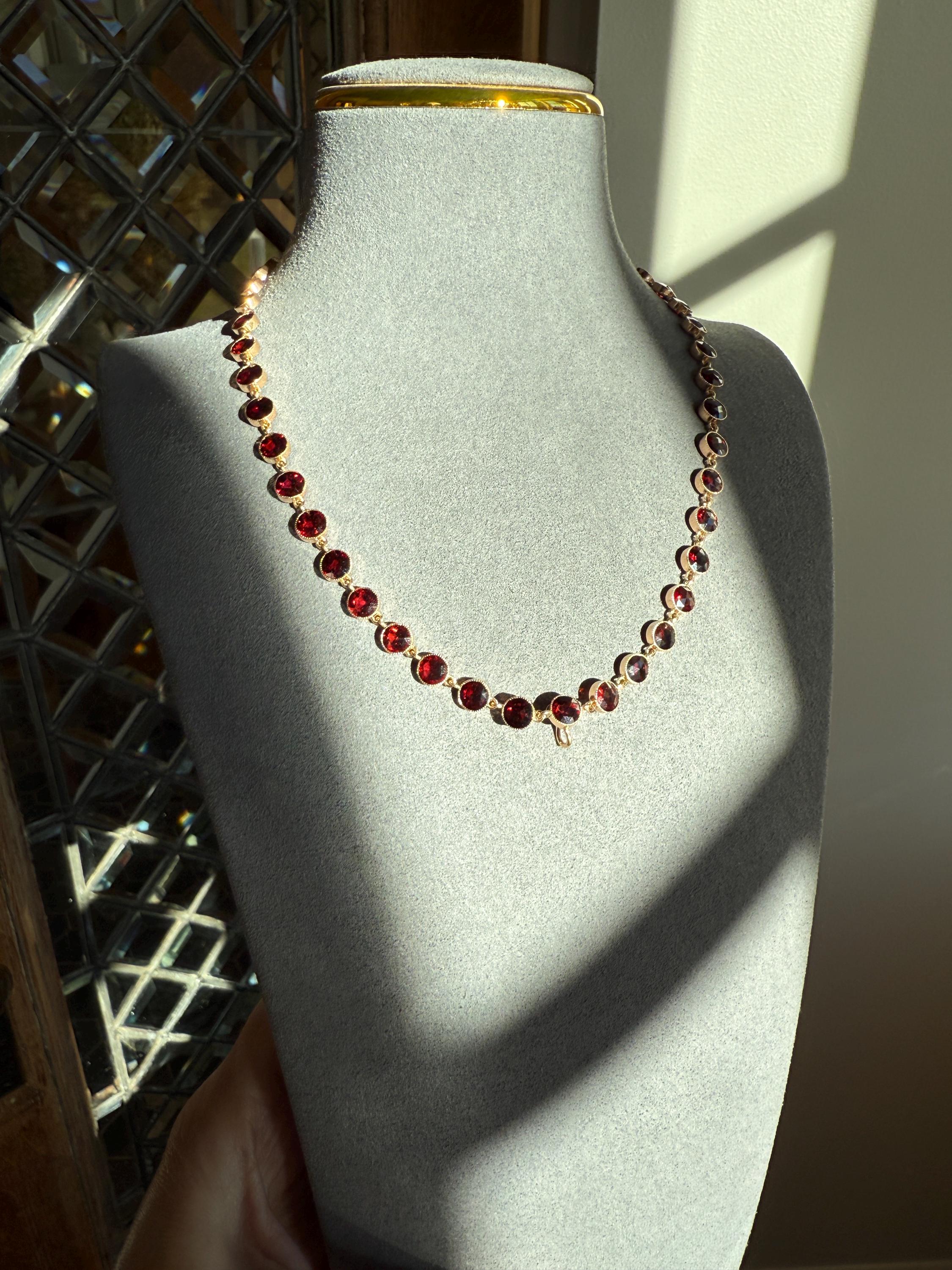 Almandine GARNET 46 Stone Riviera Station Chain 14k GOLD Necklace Vintage to Antique Romantic Gift Neckmess Neckstack Pendant Holder - Image 7