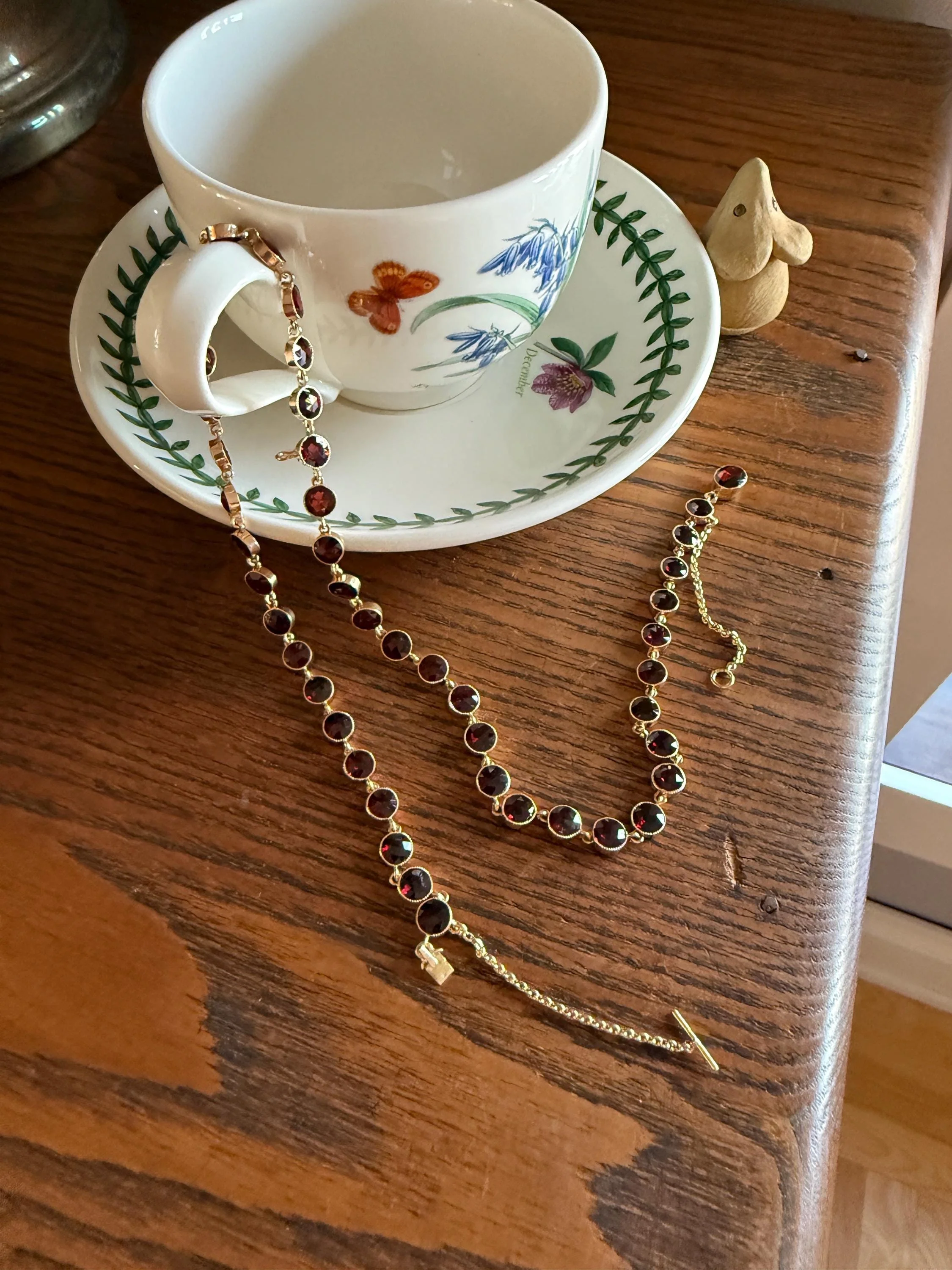 Almandine GARNET 46 Stone Riviera Station Chain 14k GOLD Necklace Vintage to Antique Romantic Gift Neckmess Neckstack Pendant Holder - Image 8