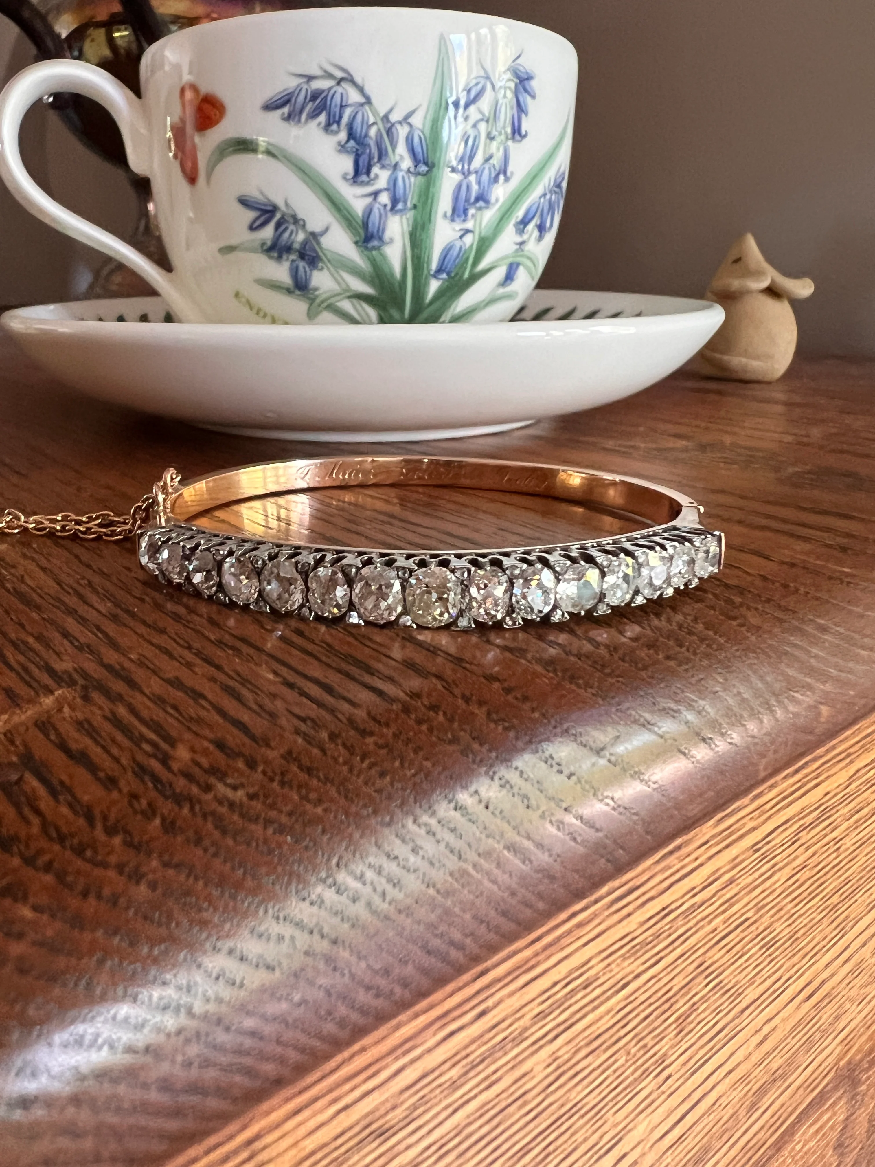 Amazing Antique 6 CARAT Old Mine Cut DIAMOND Encrusted Hinged Bangle Bracelet 18k Gold Rose Cut Spacers Gemset Prong Victorian - Image 19