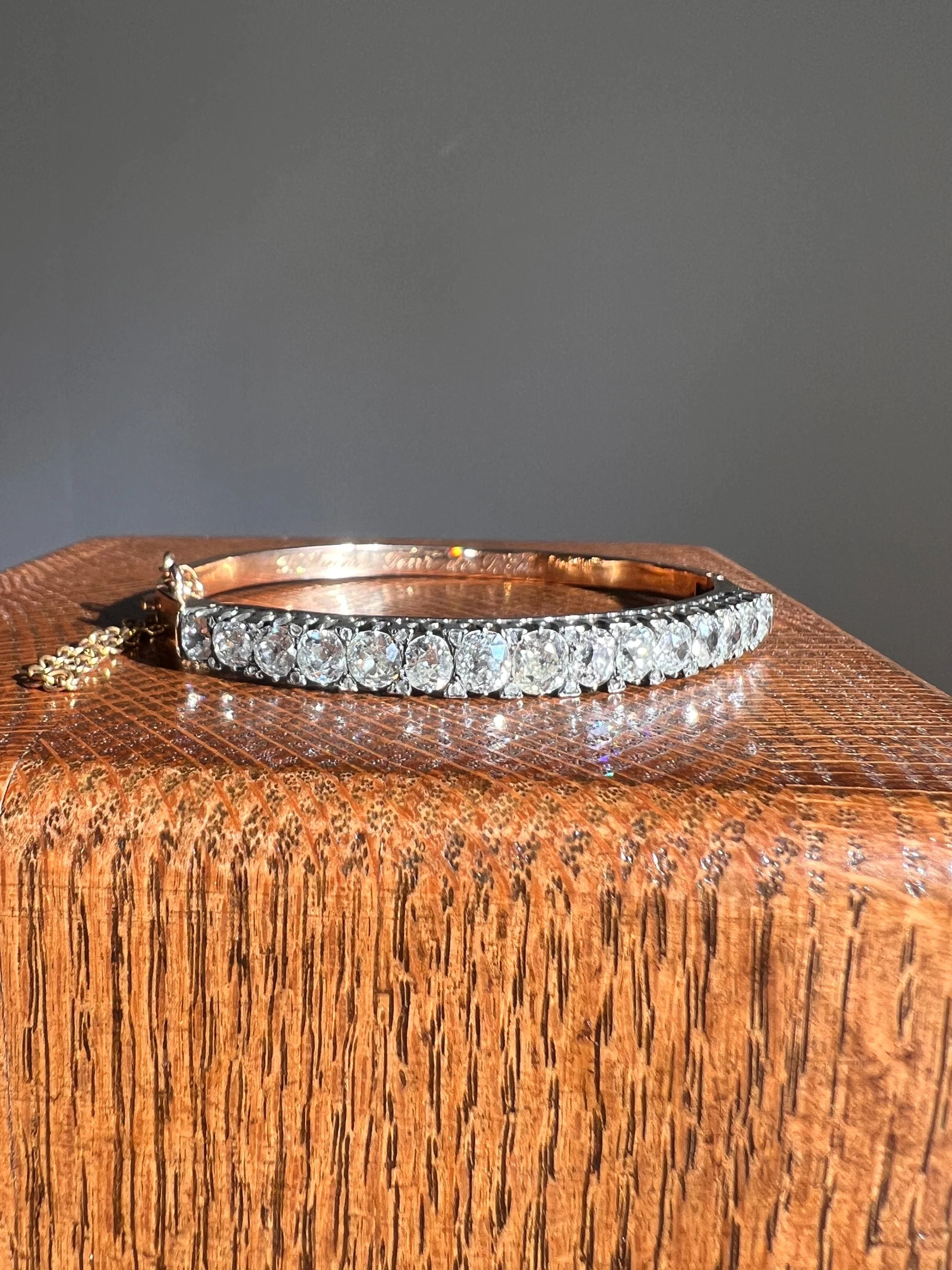 Amazing Antique 6 CARAT Old Mine Cut DIAMOND Encrusted Hinged Bangle Bracelet 18k Gold Rose Cut Spacers Gemset Prong Victorian - Image 3