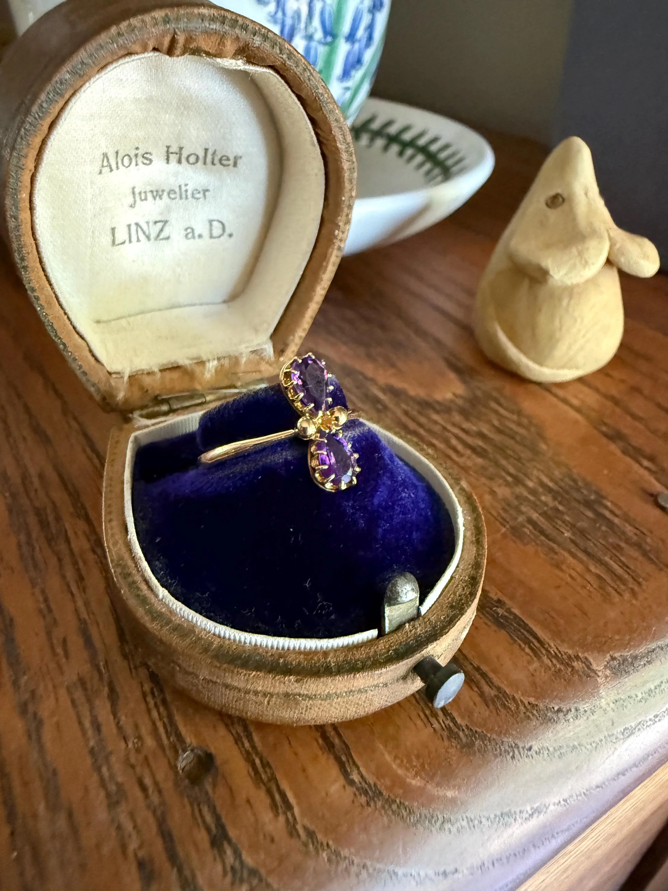AMETHYST Purple Pear Two Stone Antique Oval Solitaire Ring 18k Gold French Victorian Belle Epoque - Image 7