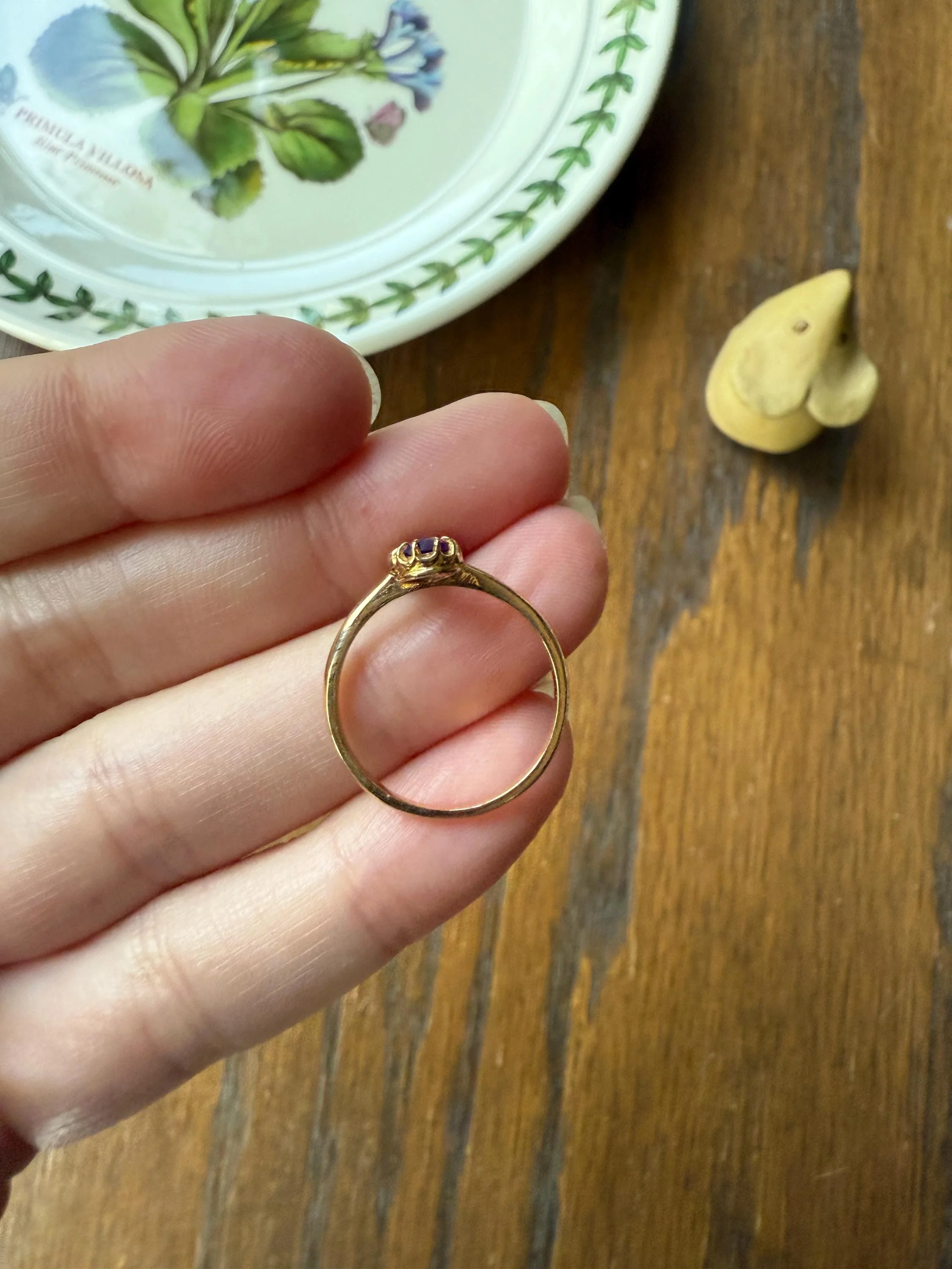 AMETHYST Purple Pear Two Stone Antique Oval Solitaire Ring 18k Gold French Victorian Belle Epoque - Image 9