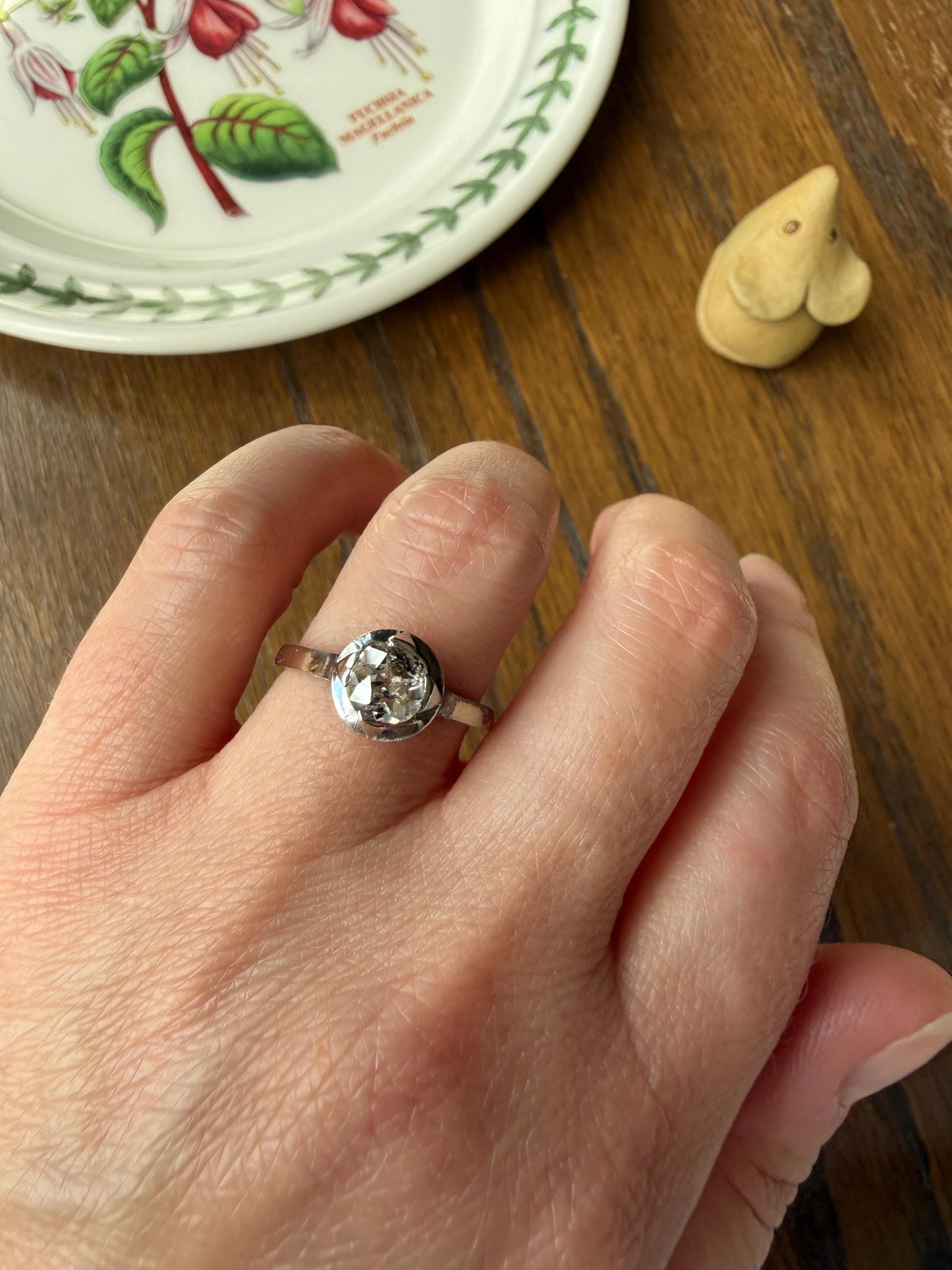 Antique 0.8 Carat Old Mine Cut DIAMOND Ring French 18k White Gold Platinum Halo Solitaire Stacker Band Engagement .8Ctw OMC - Image 11