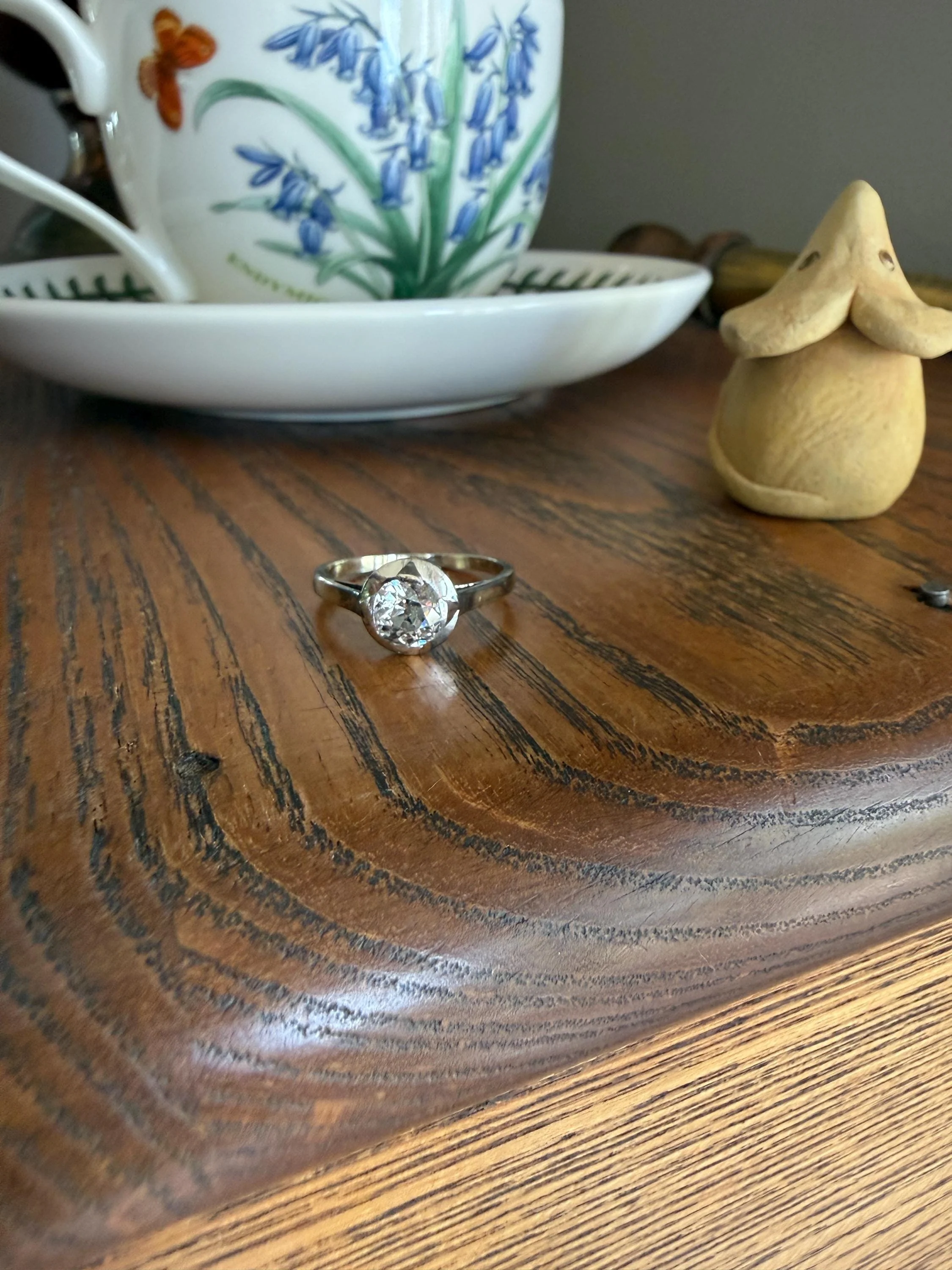 Antique 0.8 Carat Old Mine Cut DIAMOND Ring French 18k White Gold Platinum Halo Solitaire Stacker Band Engagement .8Ctw OMC - Image 14