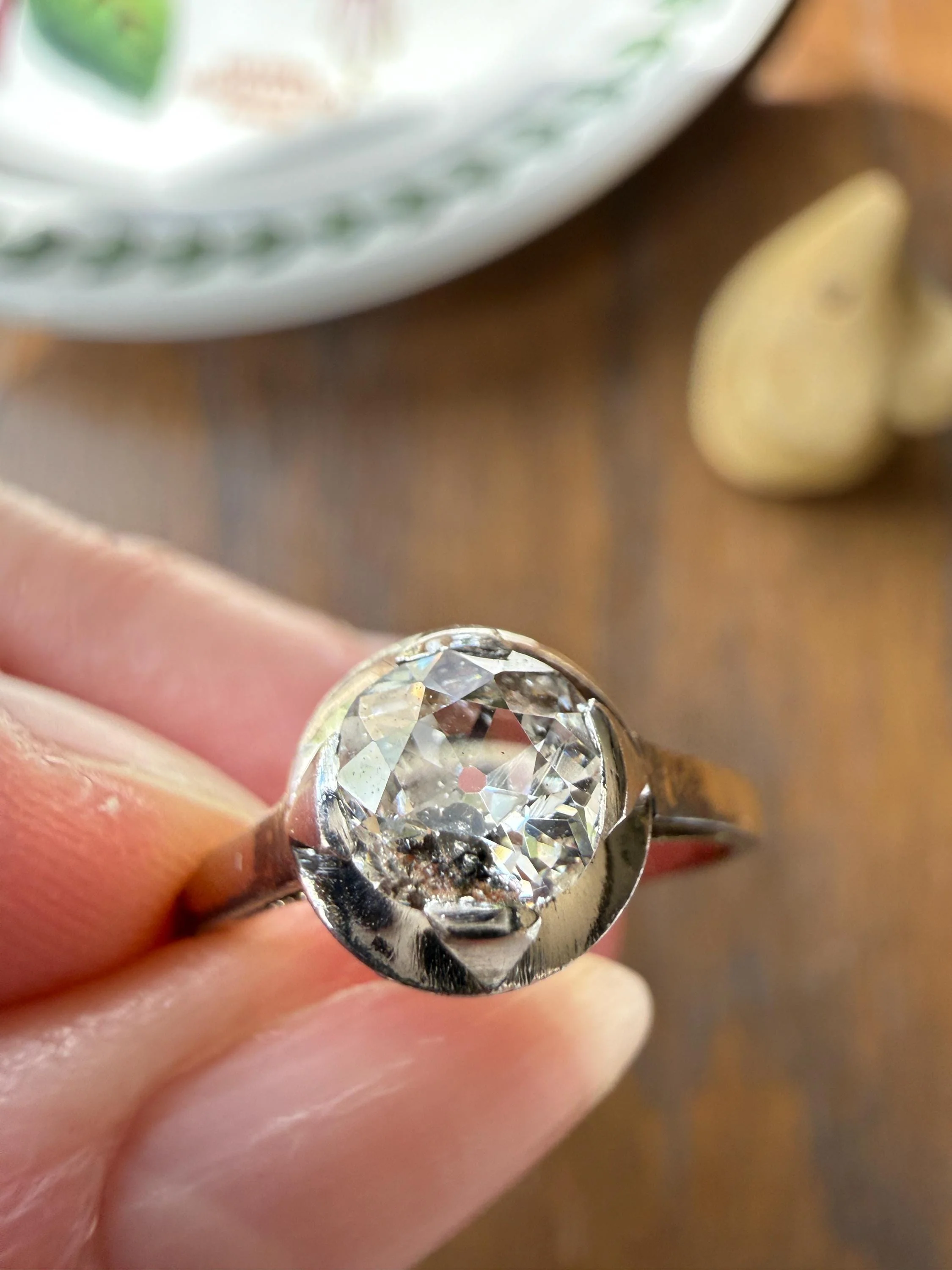 Antique 0.8 Carat Old Mine Cut DIAMOND Ring French 18k White Gold Platinum Halo Solitaire Stacker Band Engagement .8Ctw OMC - Image 5