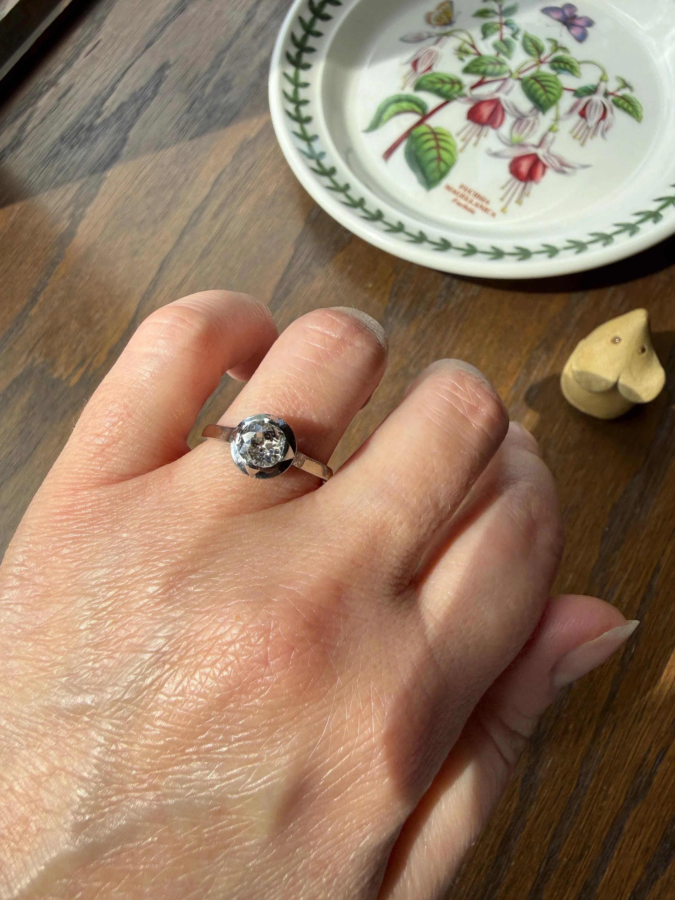 Antique 0.8 Carat Old Mine Cut DIAMOND Ring French 18k White Gold Platinum Halo Solitaire Stacker Band Engagement .8Ctw OMC - Image 6