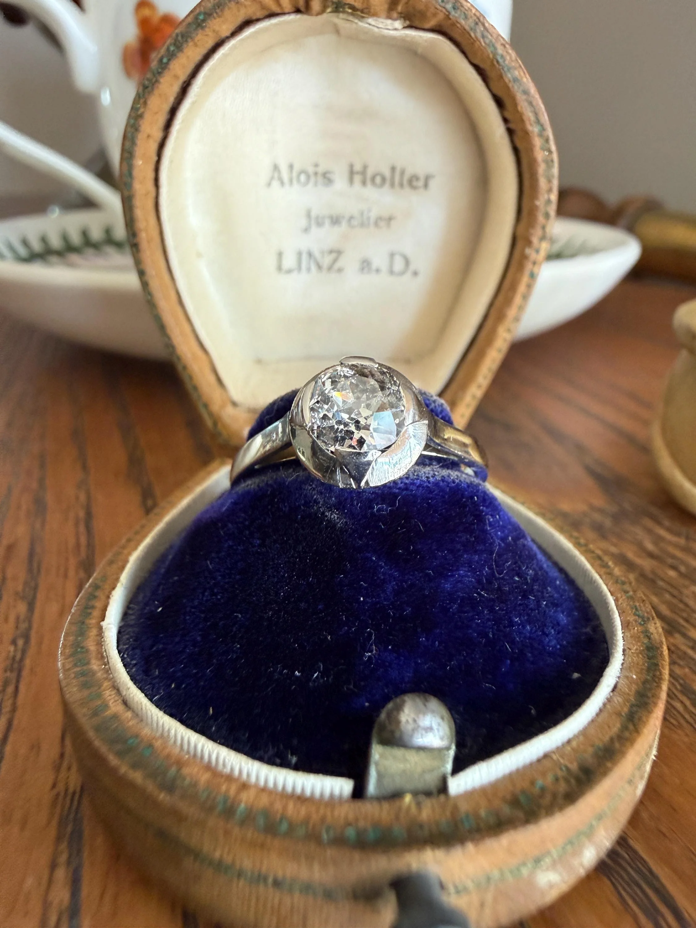 Antique 0.8 Carat Old Mine Cut DIAMOND Ring French 18k White Gold Platinum Halo Solitaire Stacker Band Engagement .8Ctw OMC - Image 8