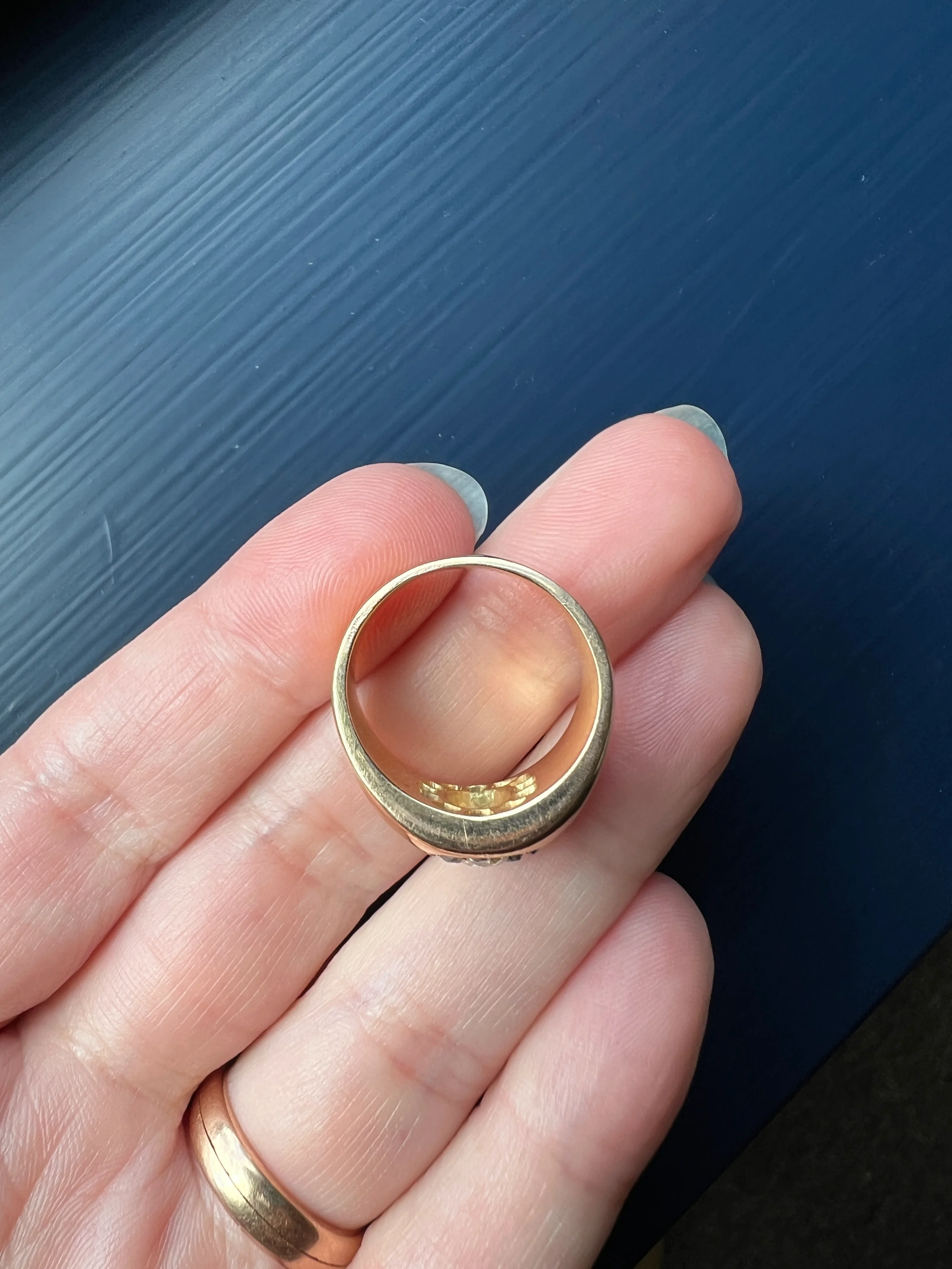 ANTIQUE 1 1/4 Carat Eye Clean Old Mine Cut DIAMONDS Chunky 18k Gold 12mm Wide Cigar Band Cluster Halo Ring French Cobblestone - Image 14