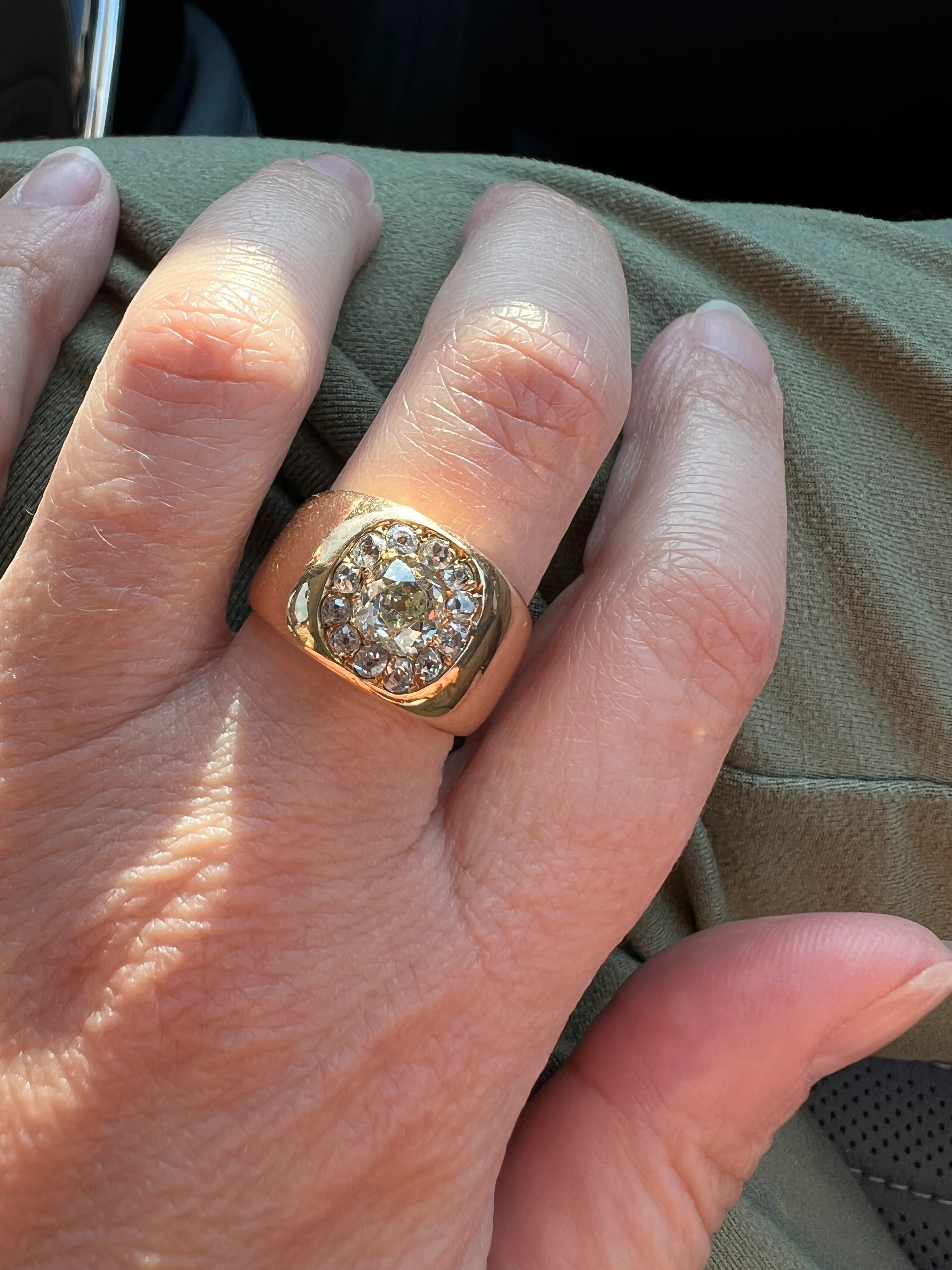 ANTIQUE 1 1/4 Carat Eye Clean Old Mine Cut DIAMONDS Chunky 18k Gold 12mm Wide Cigar Band Cluster Halo Ring French Cobblestone - Image 16