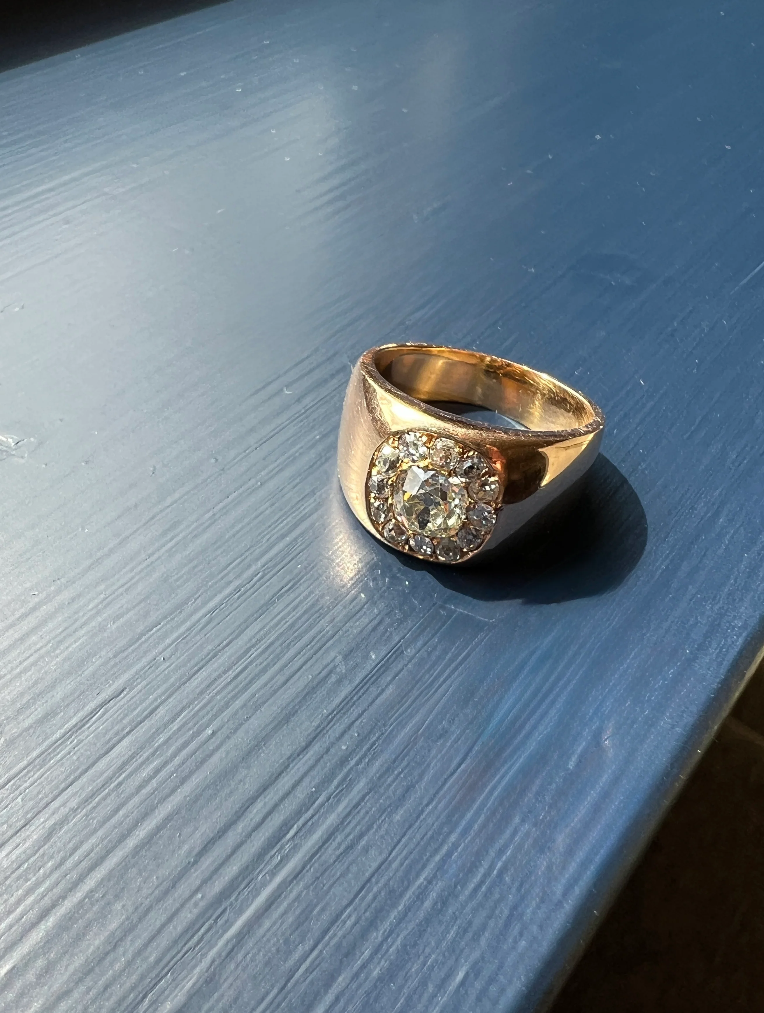 ANTIQUE 1 1/4 Carat Eye Clean Old Mine Cut DIAMONDS Chunky 18k Gold 12mm Wide Cigar Band Cluster Halo Ring French Cobblestone - Image 20