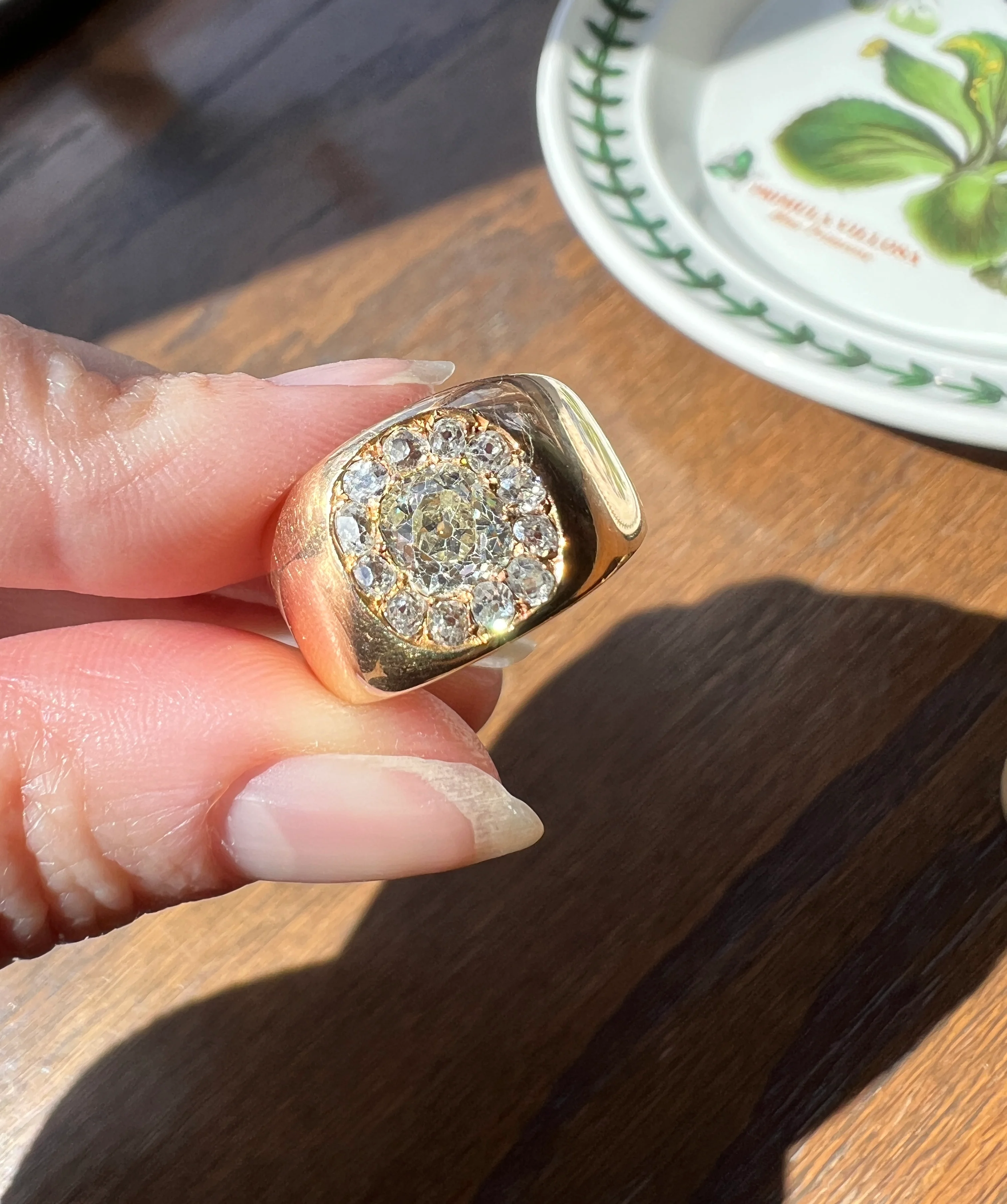 ANTIQUE 1 1/4 Carat Eye Clean Old Mine Cut DIAMONDS Chunky 18k Gold 12mm Wide Cigar Band Cluster Halo Ring French Cobblestone - Image 29