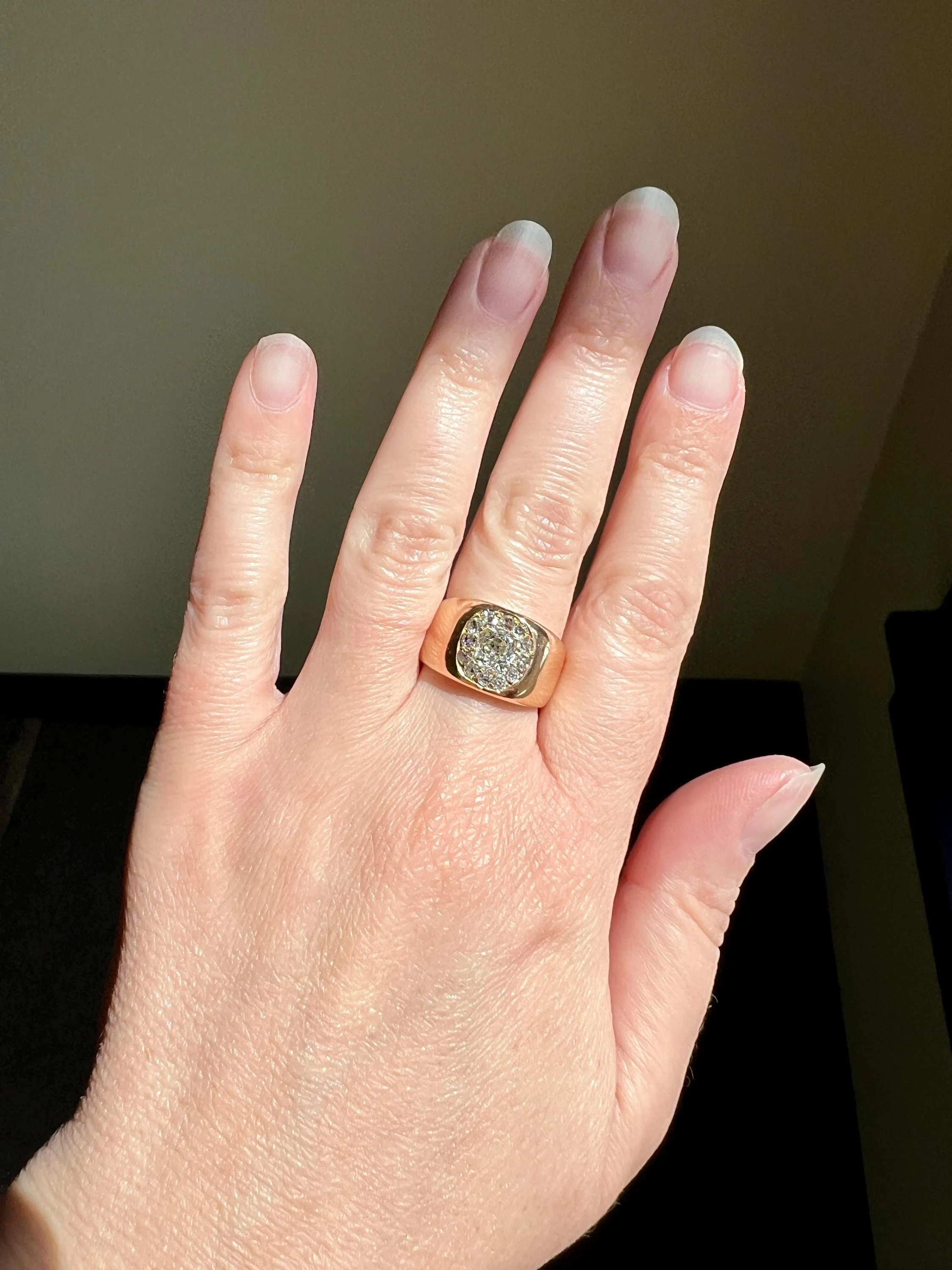 ANTIQUE 1 1/4 Carat Eye Clean Old Mine Cut DIAMONDS Chunky 18k Gold 12mm Wide Cigar Band Cluster Halo Ring French Cobblestone - Image 5