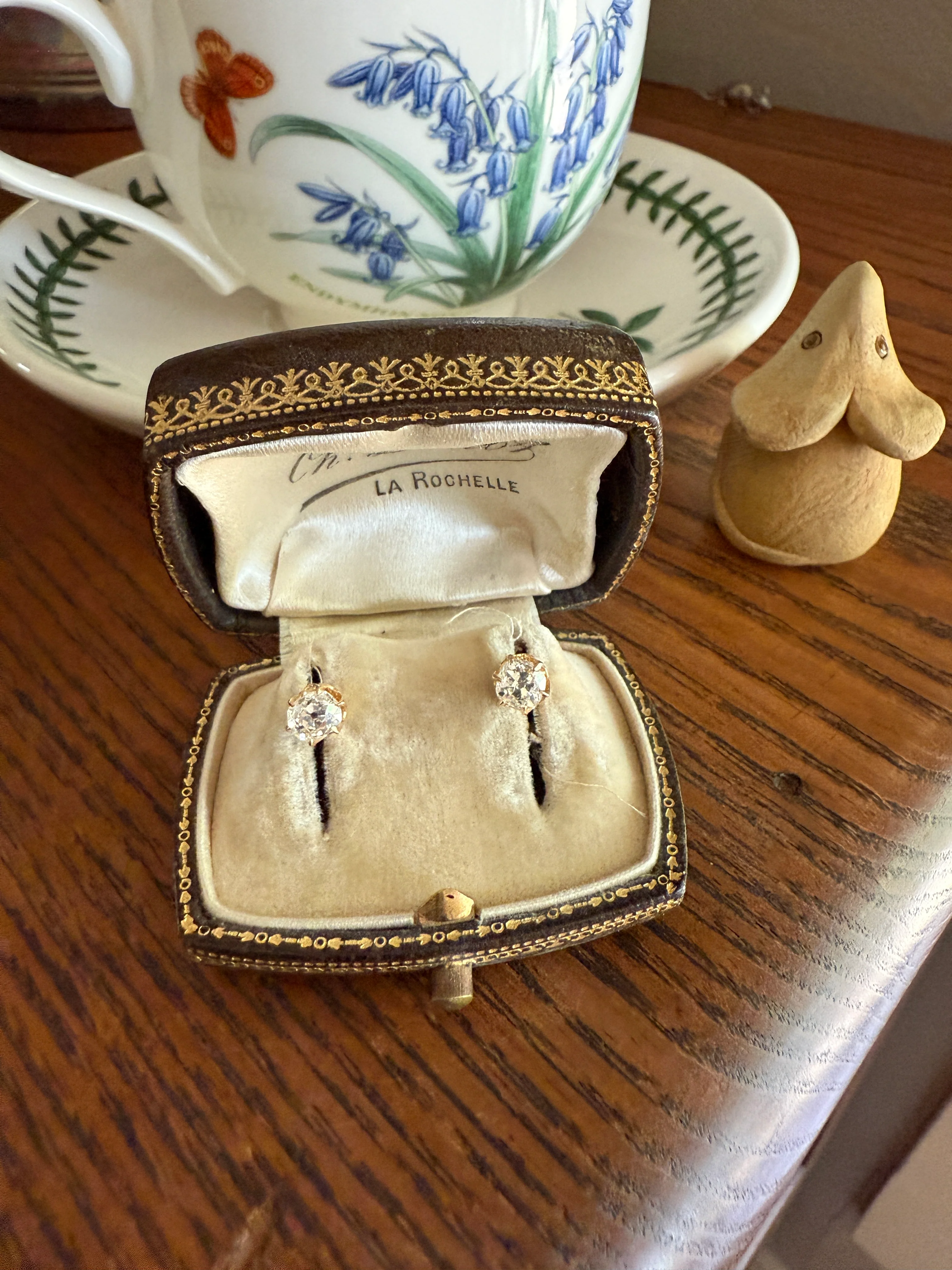 Antique 1 Carat 1Ctw. Cushion Cut Old Mine Cut DIAMOND Stud Earrings 18k GOLD Setting 9k Backs - Image 17