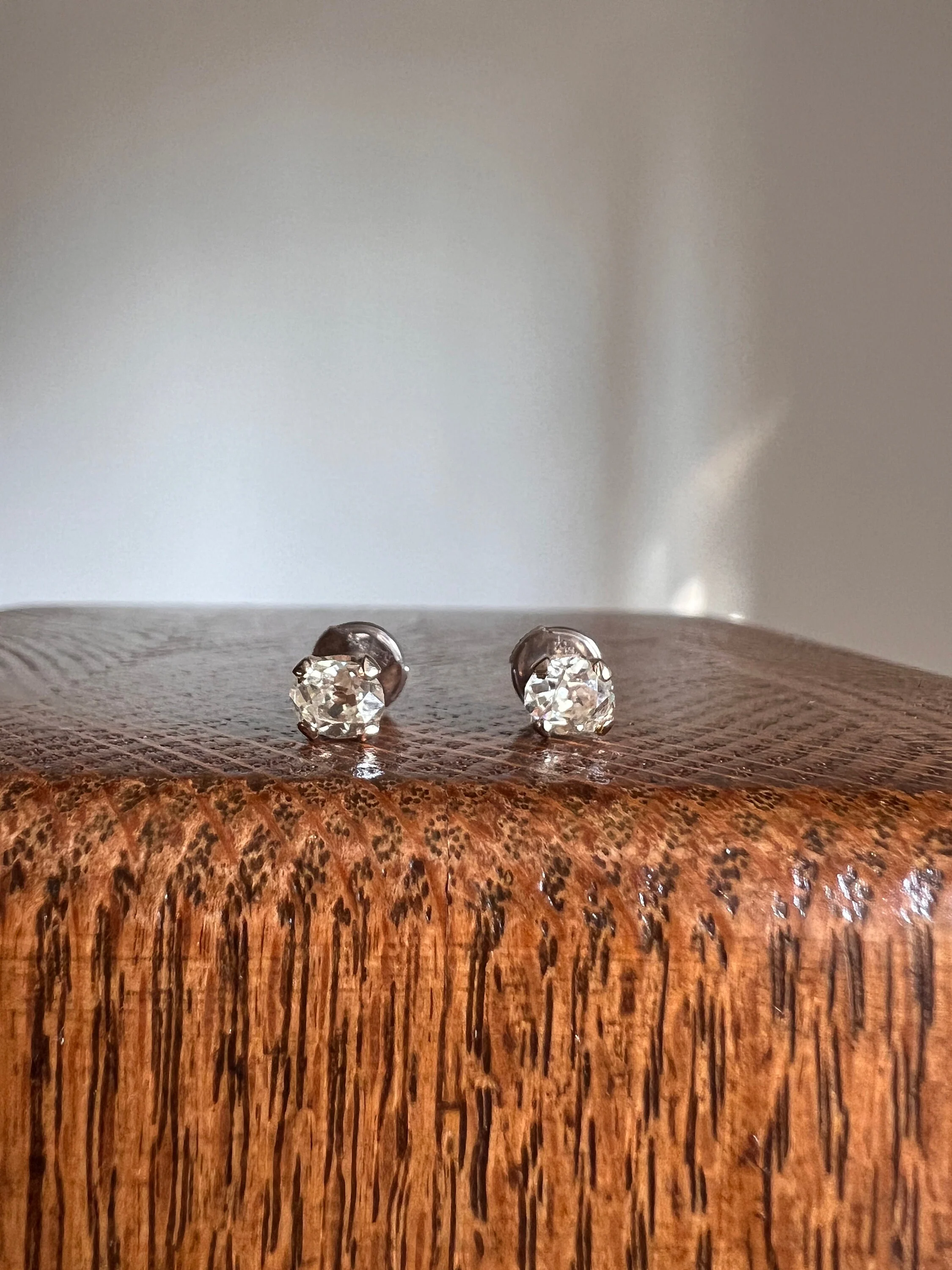 Antique 1 Carat 1Ctw. OVAL Light Yellow Cape Color Old Mine Cut DIAMOND Stud Earrings w/ Certificate 18k White GOLD - Image 8