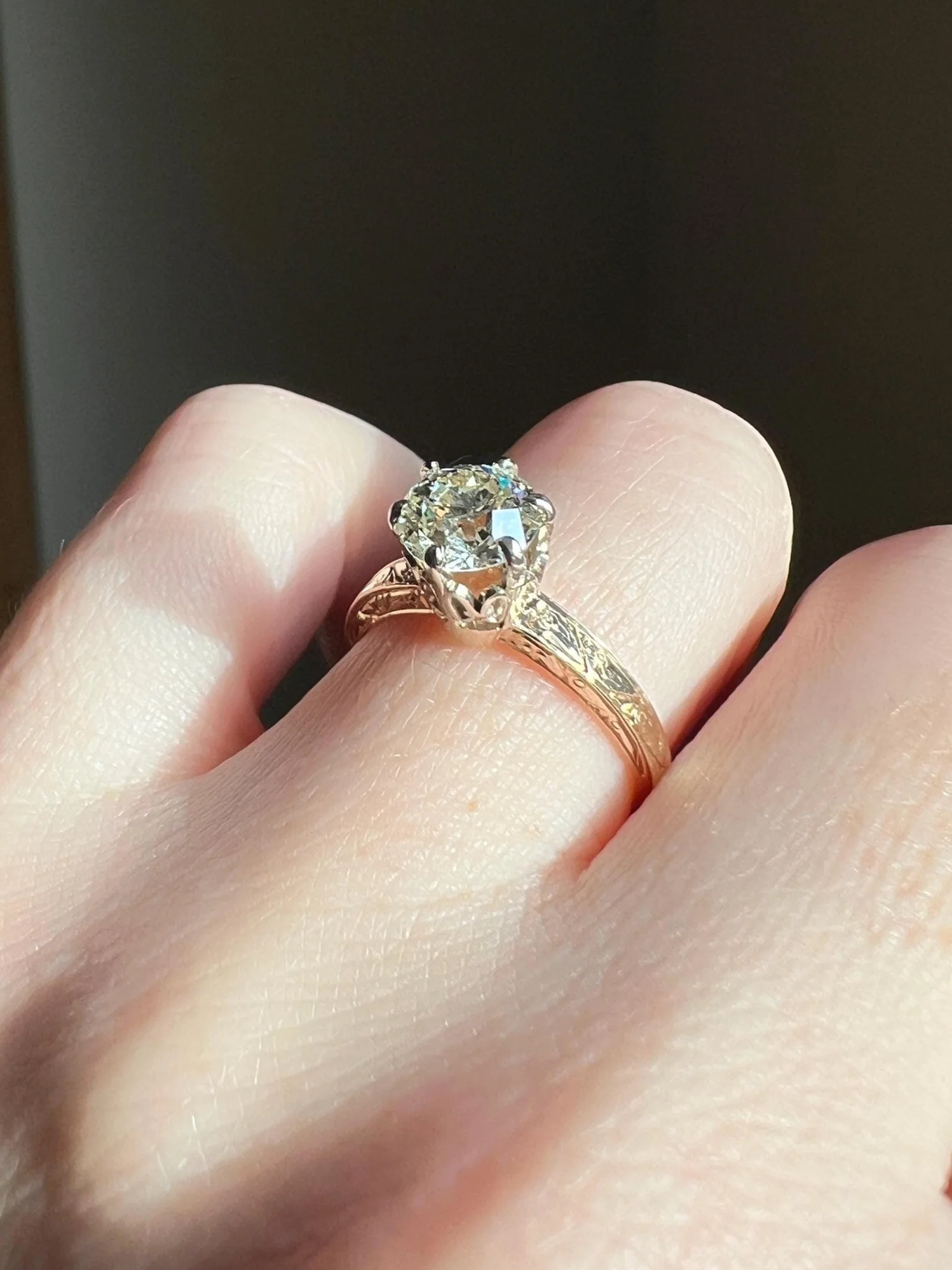 ANTIQUE 1.1 Carat Old European Cut DIAMOND Engagement Solitaire Ring Eye Clean 14k Gold by JR Wood Engraved