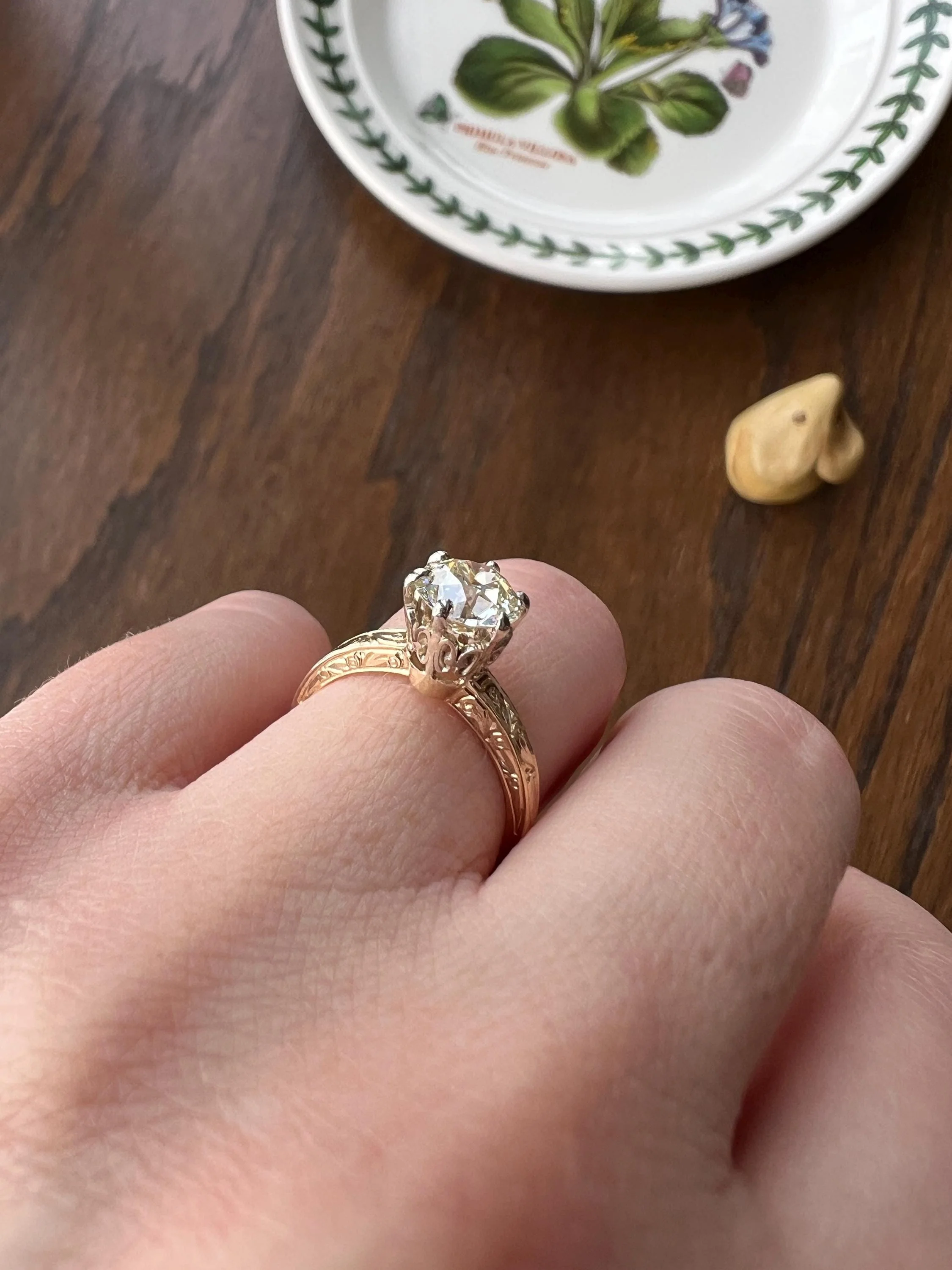 ANTIQUE 1.1 Carat Old European Cut DIAMOND Engagement Solitaire Ring Eye Clean 14k Gold by JR Wood Engraved - Image 10