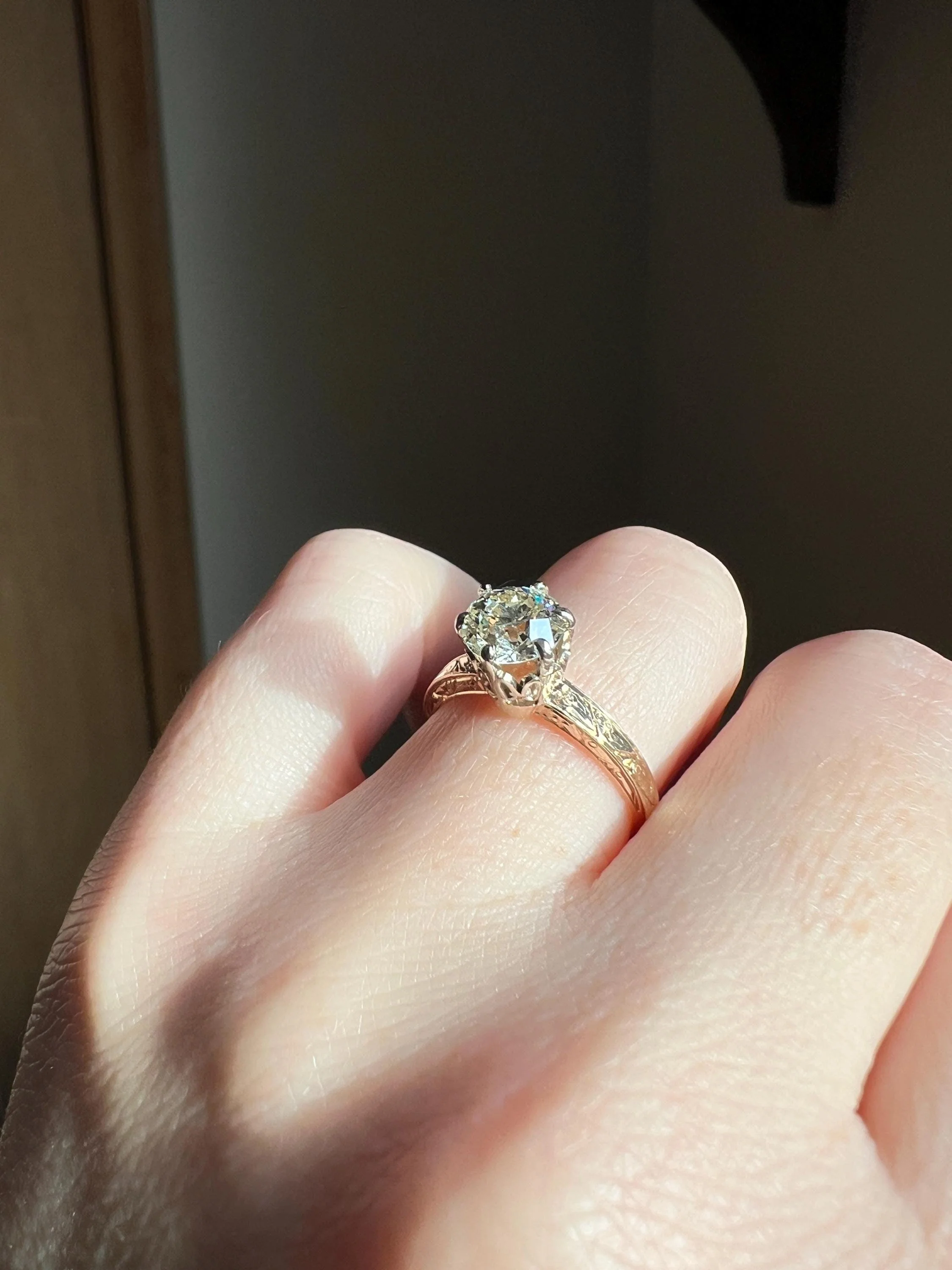 ANTIQUE 1.1 Carat Old European Cut DIAMOND Engagement Solitaire Ring Eye Clean 14k Gold by JR Wood Engraved - Image 11