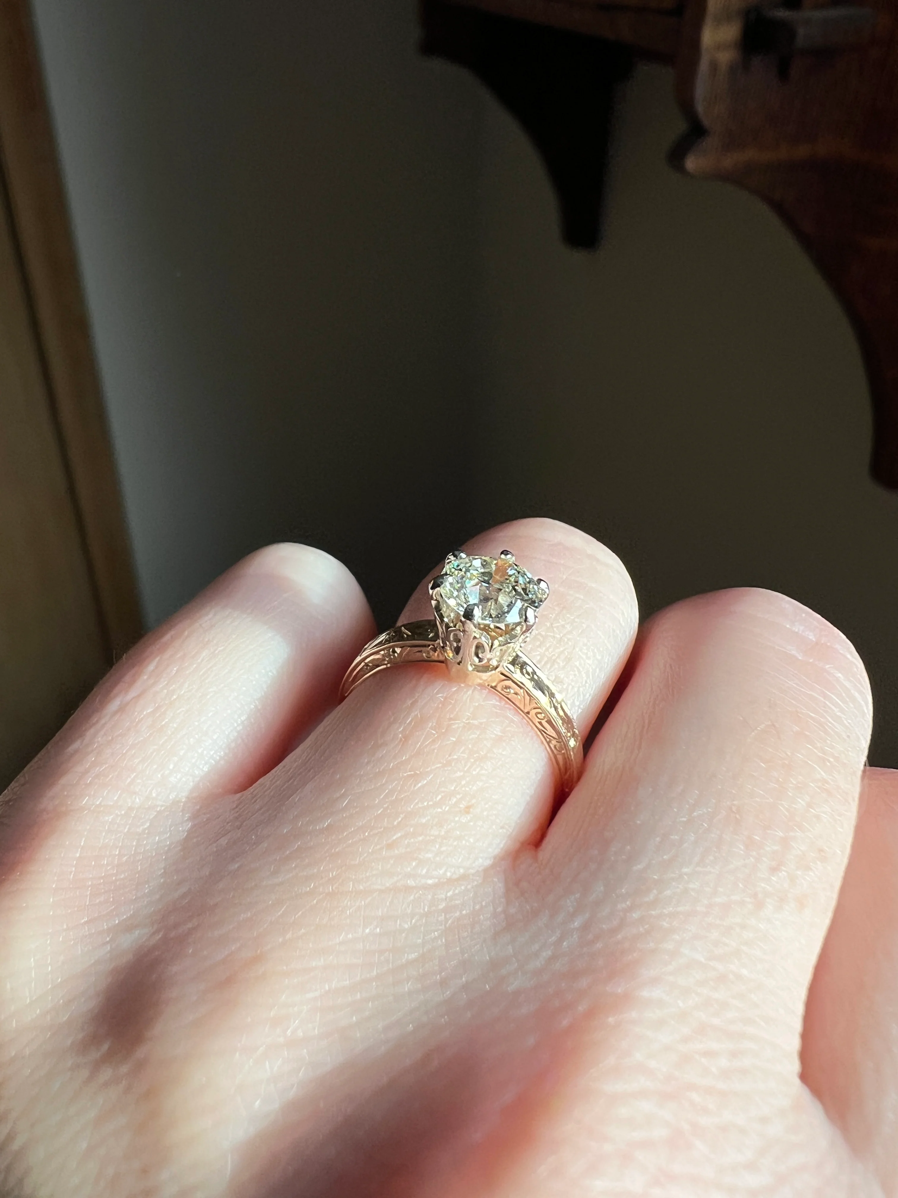 ANTIQUE 1.1 Carat Old European Cut DIAMOND Engagement Solitaire Ring Eye Clean 14k Gold by JR Wood Engraved - Image 20