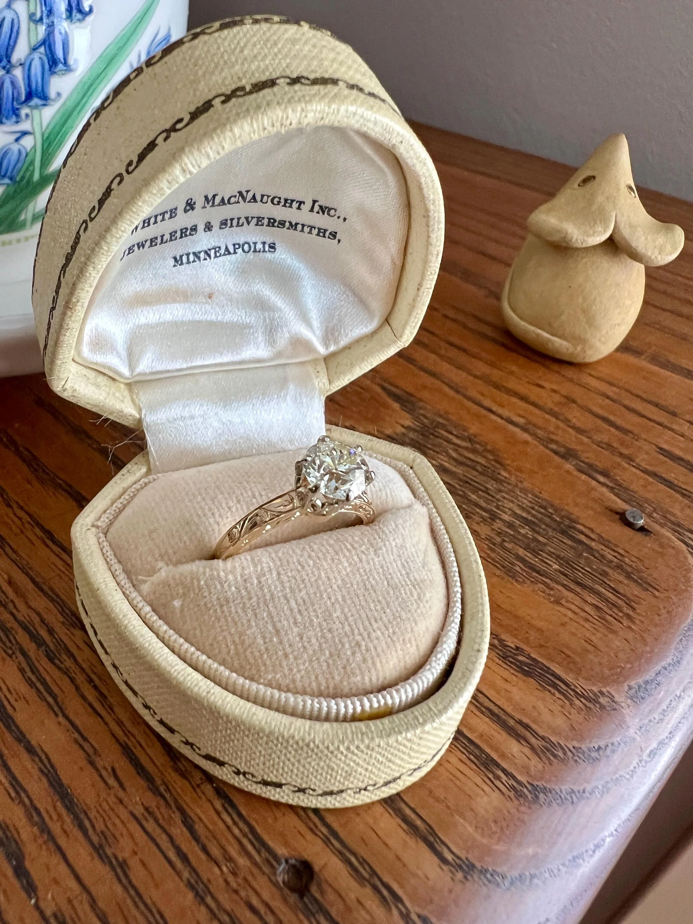 ANTIQUE 1.1 Carat Old European Cut DIAMOND Engagement Solitaire Ring Eye Clean 14k Gold by JR Wood Engraved - Image 3