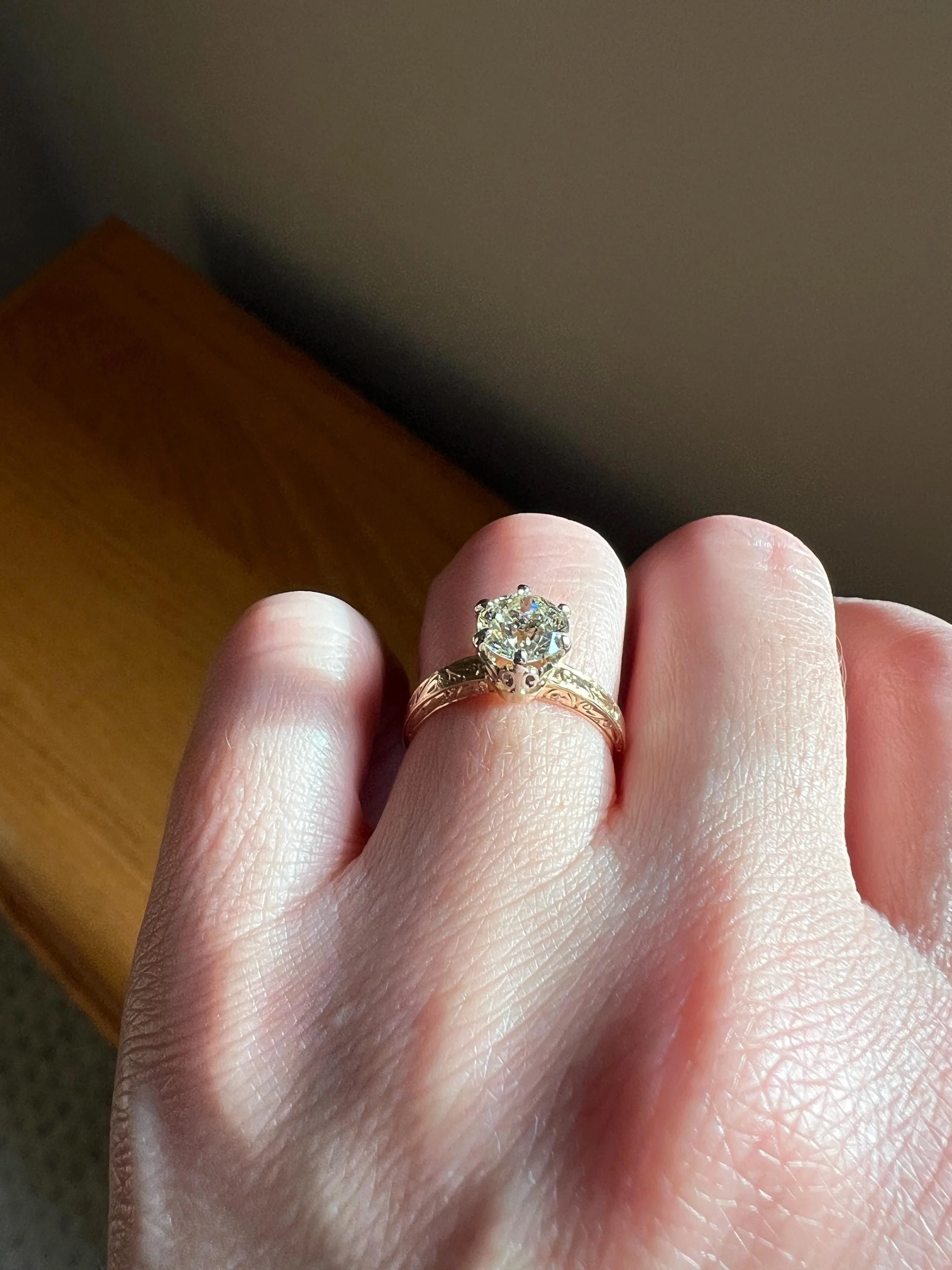 ANTIQUE 1.1 Carat Old European Cut DIAMOND Engagement Solitaire Ring Eye Clean 14k Gold by JR Wood Engraved - Image 4