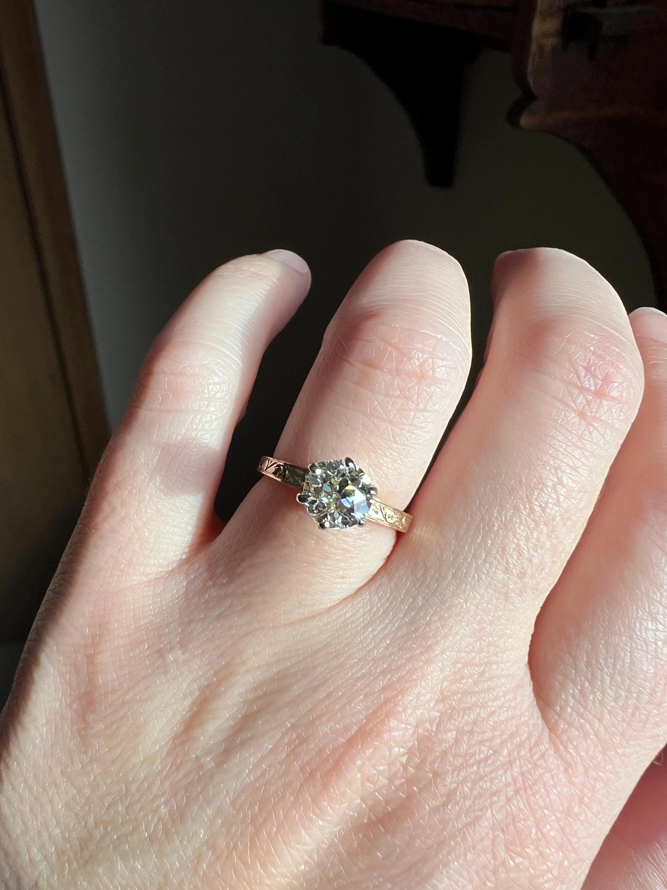 ANTIQUE 1.1 Carat Old European Cut DIAMOND Engagement Solitaire Ring Eye Clean 14k Gold by JR Wood Engraved - Image 5