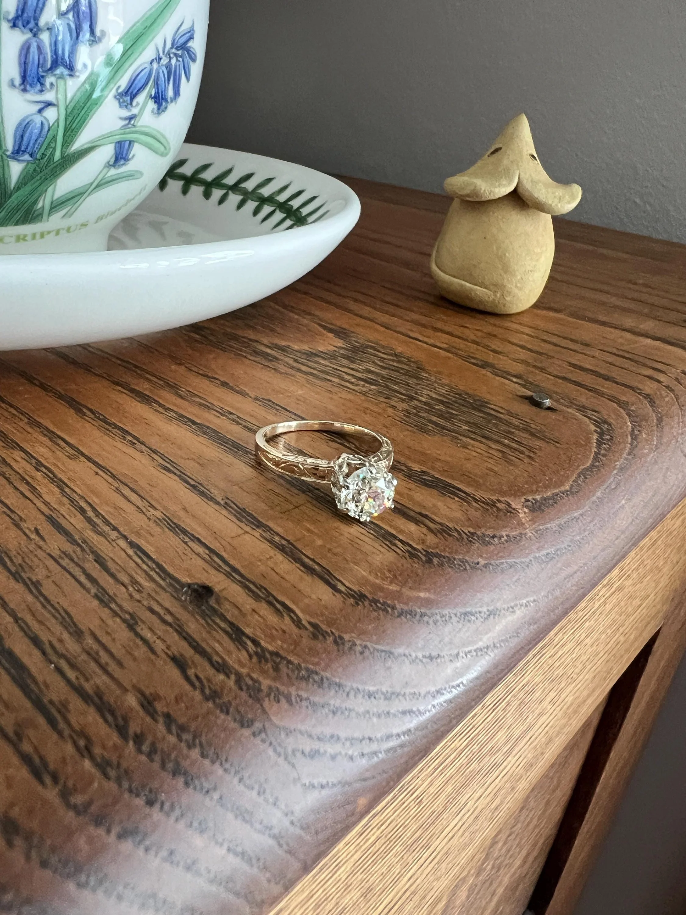 ANTIQUE 1.1 Carat Old European Cut DIAMOND Engagement Solitaire Ring Eye Clean 14k Gold by JR Wood Engraved - Image 6