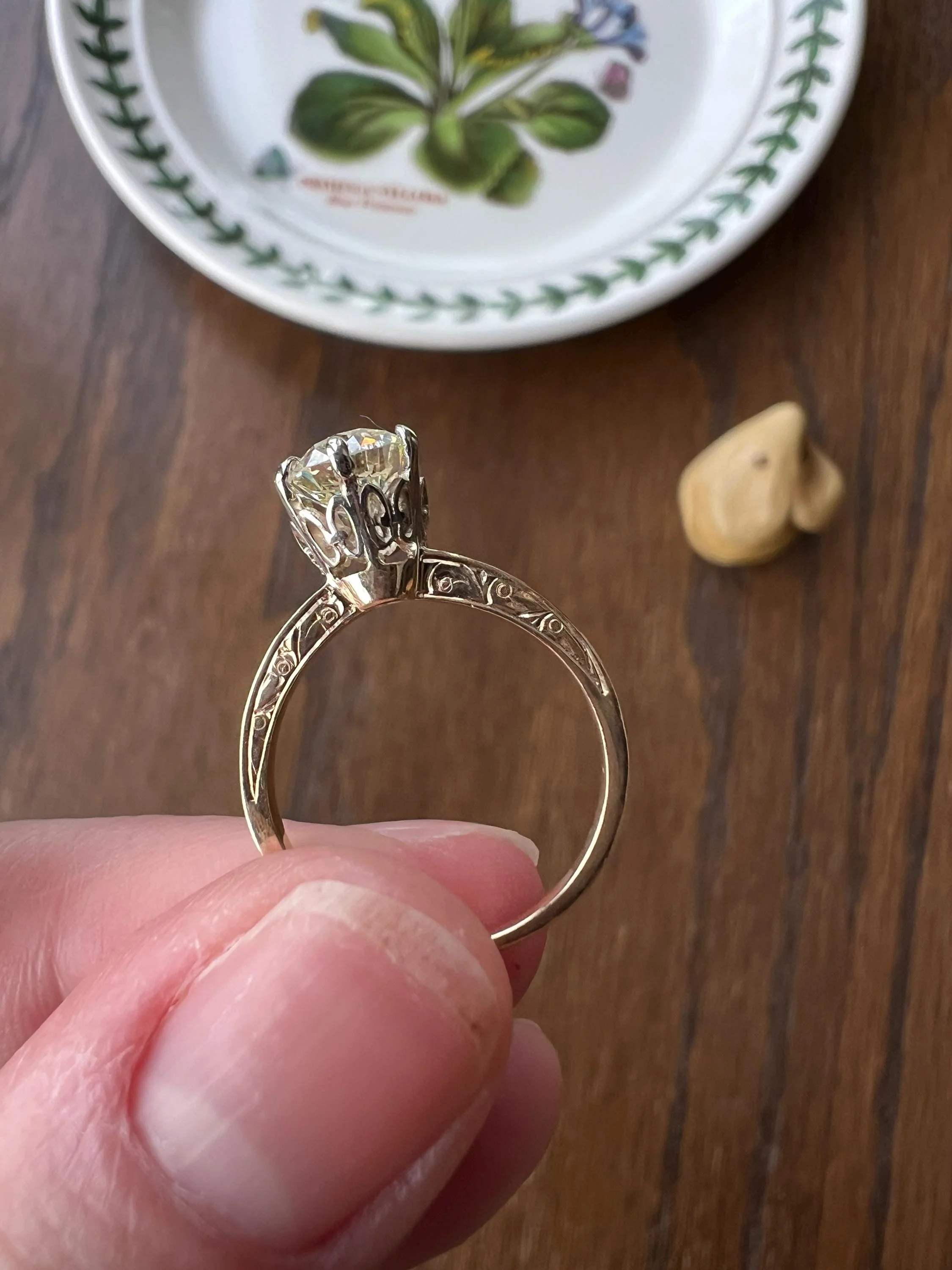 ANTIQUE 1.1 Carat Old European Cut DIAMOND Engagement Solitaire Ring Eye Clean 14k Gold by JR Wood Engraved - Image 8
