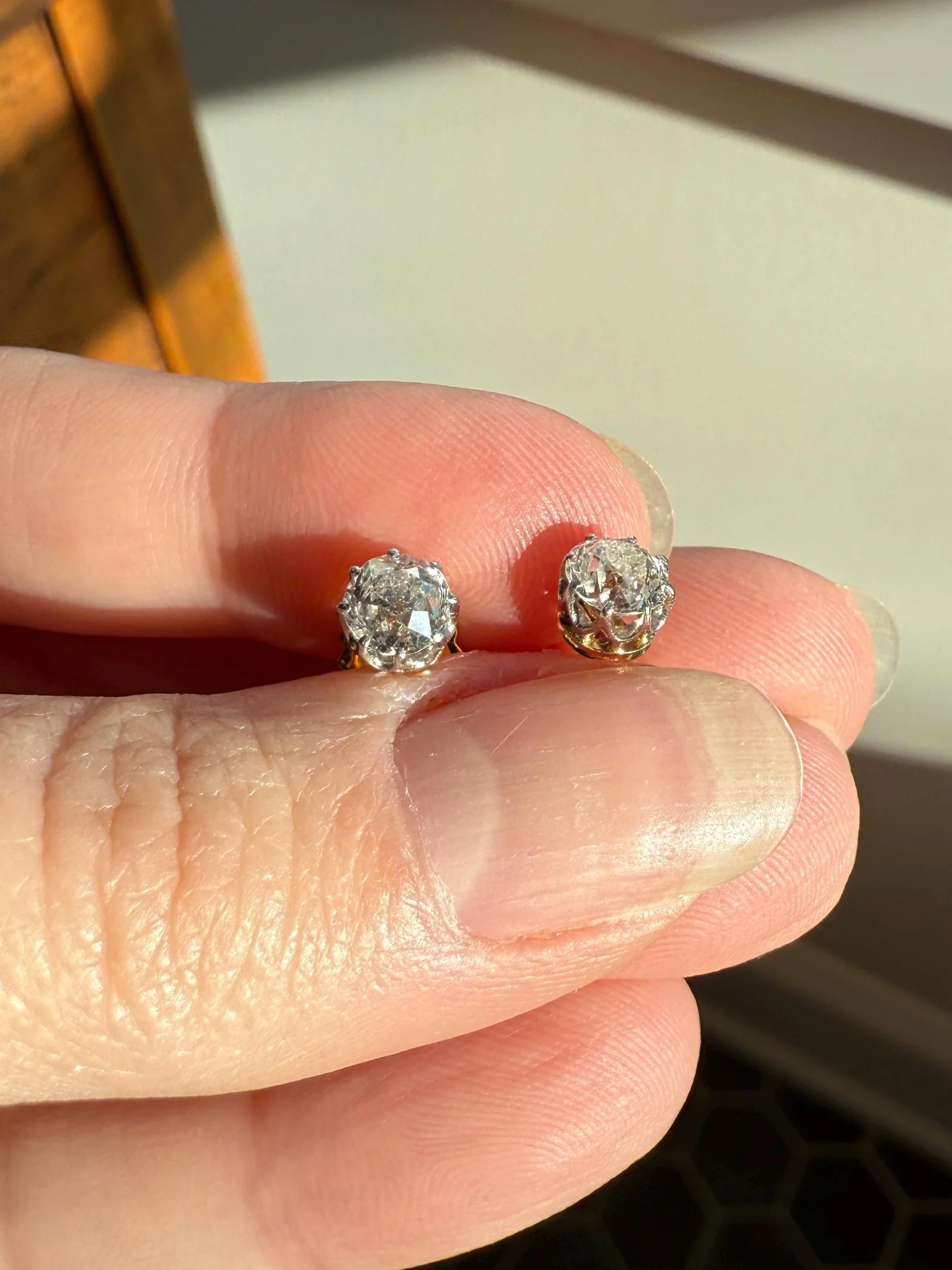 Antique 1.2 Carat Tdw Old Mine Cut DIAMOND Natural Studs 18k Gold Solid Screw Back Stud EARRINGS French Gift Belle Epoque Bridal Minimalist
