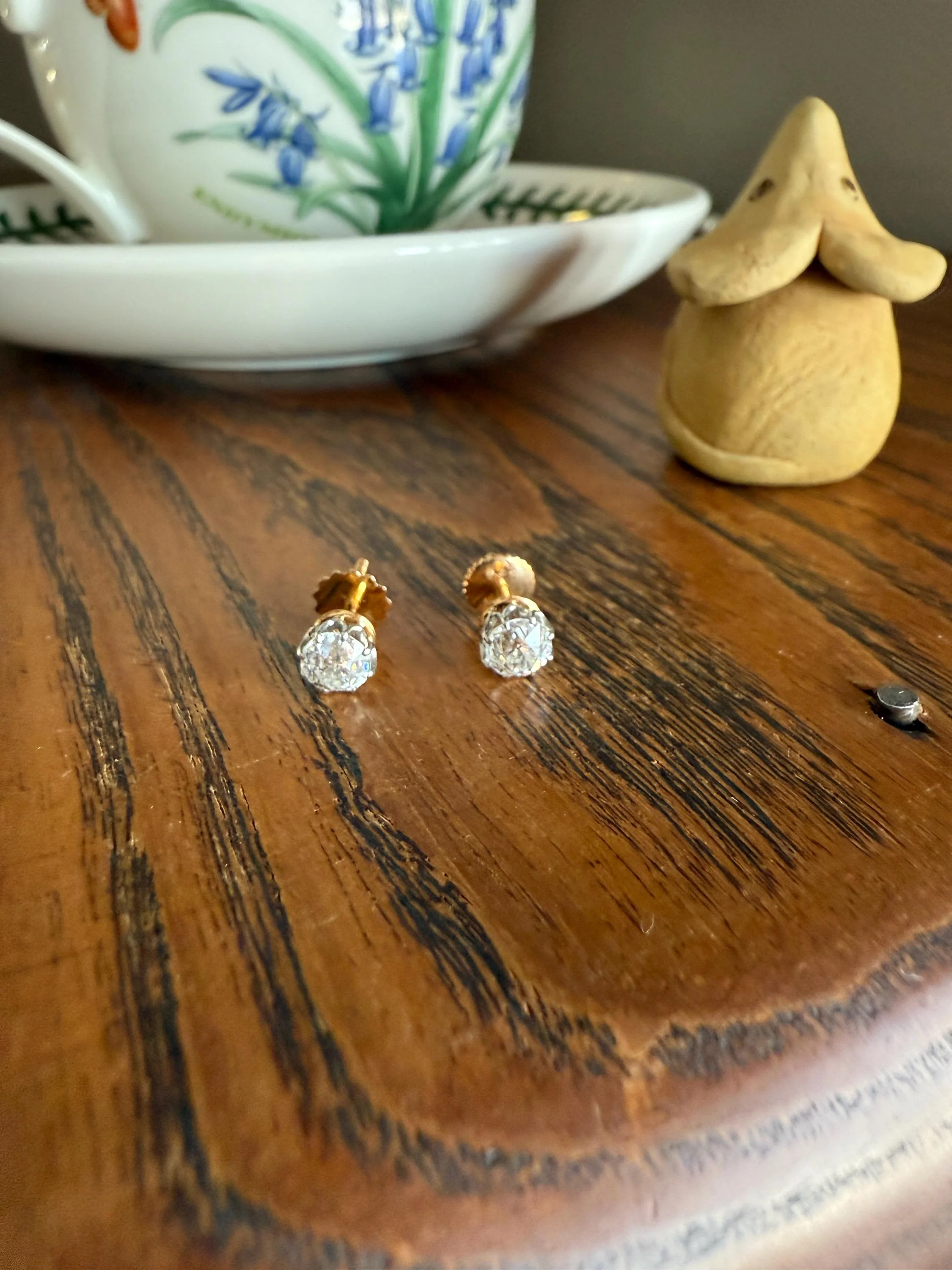 Antique 1.2 Carat Tdw Old Mine Cut DIAMOND Natural Studs 18k Gold Solid Screw Back Stud EARRINGS French Gift Belle Epoque Bridal Minimalist - Image 10