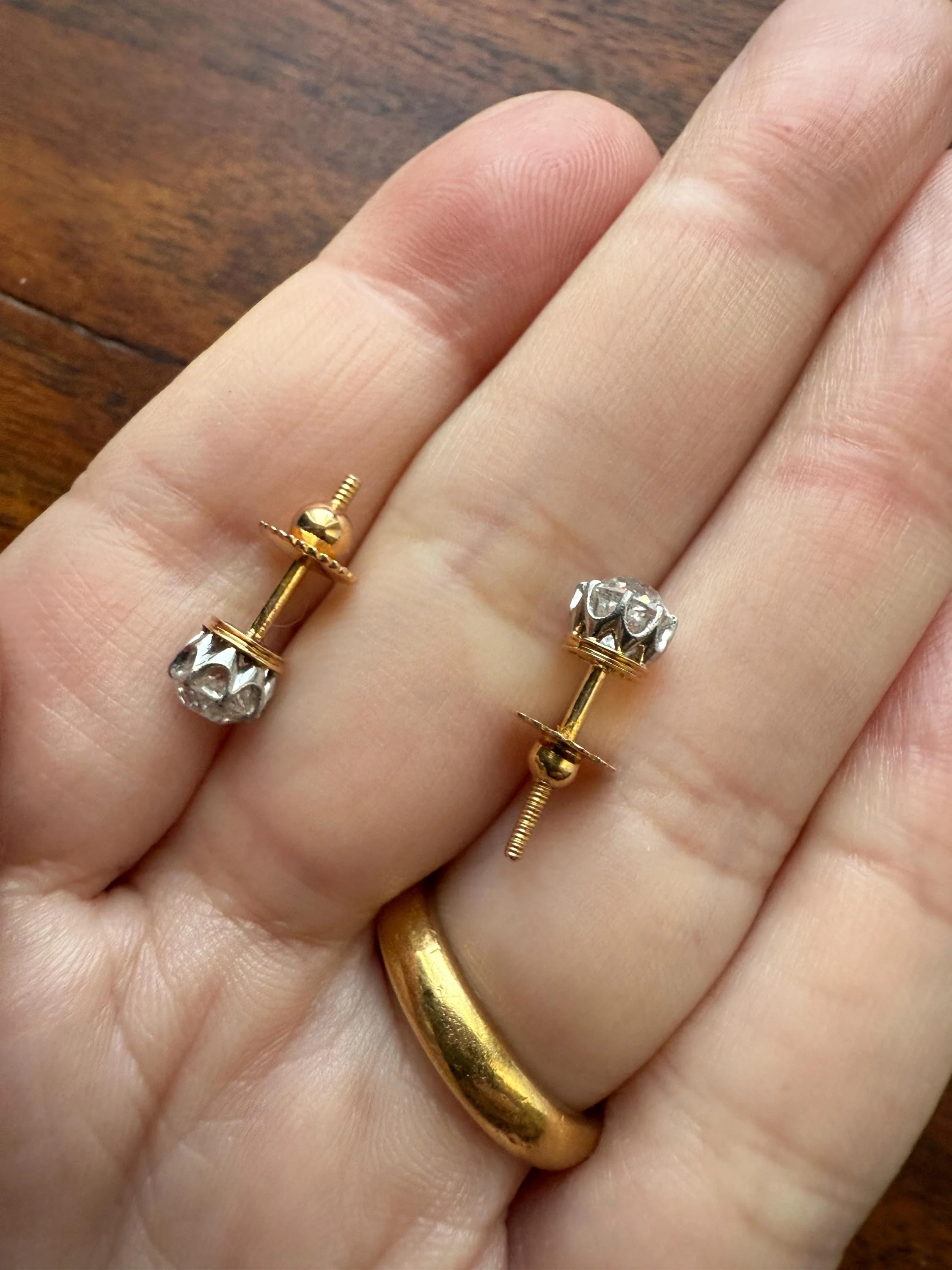 Antique 1.2 Carat Tdw Old Mine Cut DIAMOND Natural Studs 18k Gold Solid Screw Back Stud EARRINGS French Gift Belle Epoque Bridal Minimalist - Image 12