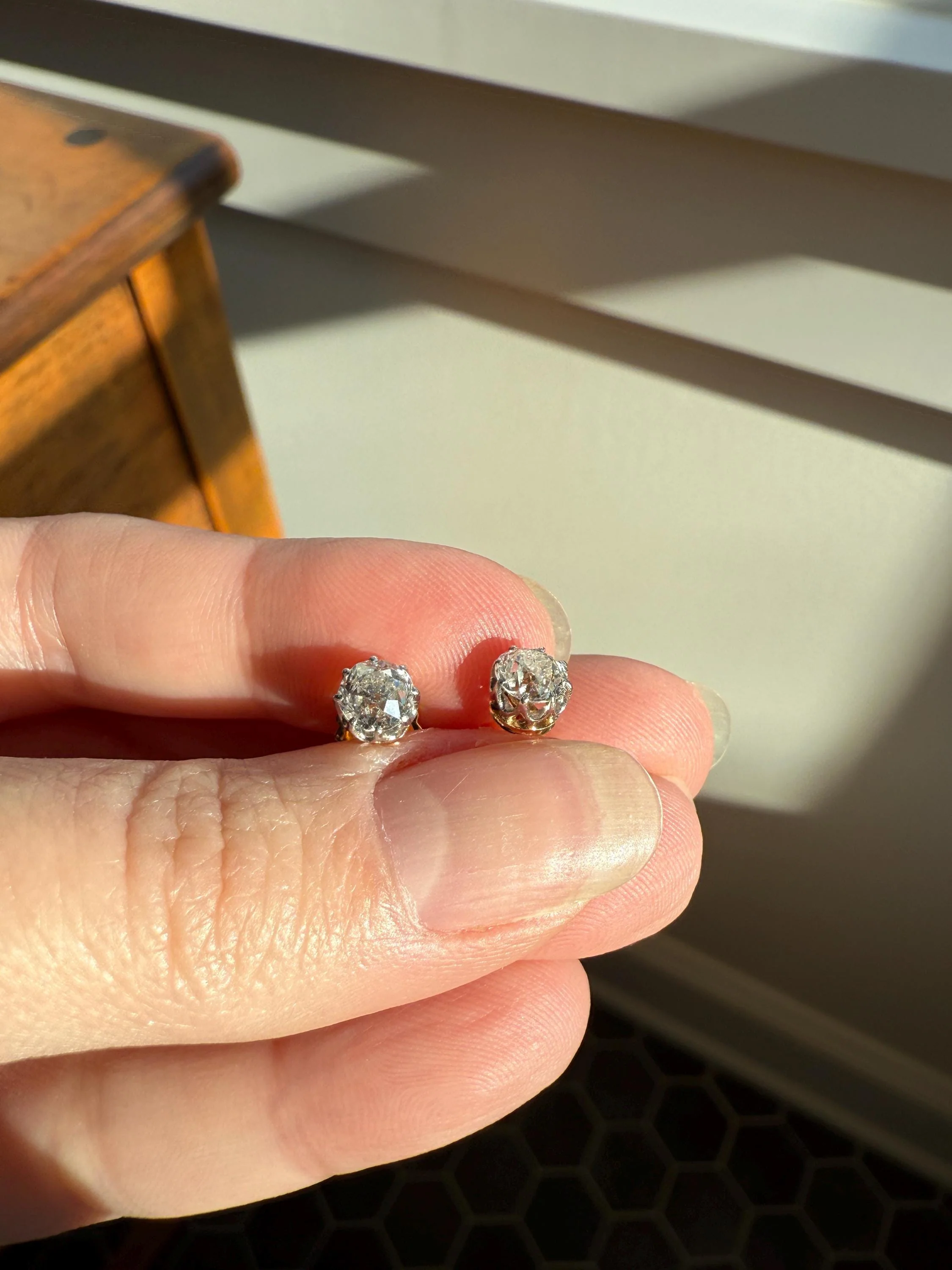 Antique 1.2 Carat Tdw Old Mine Cut DIAMOND Natural Studs 18k Gold Solid Screw Back Stud EARRINGS French Gift Belle Epoque Bridal Minimalist - Image 13