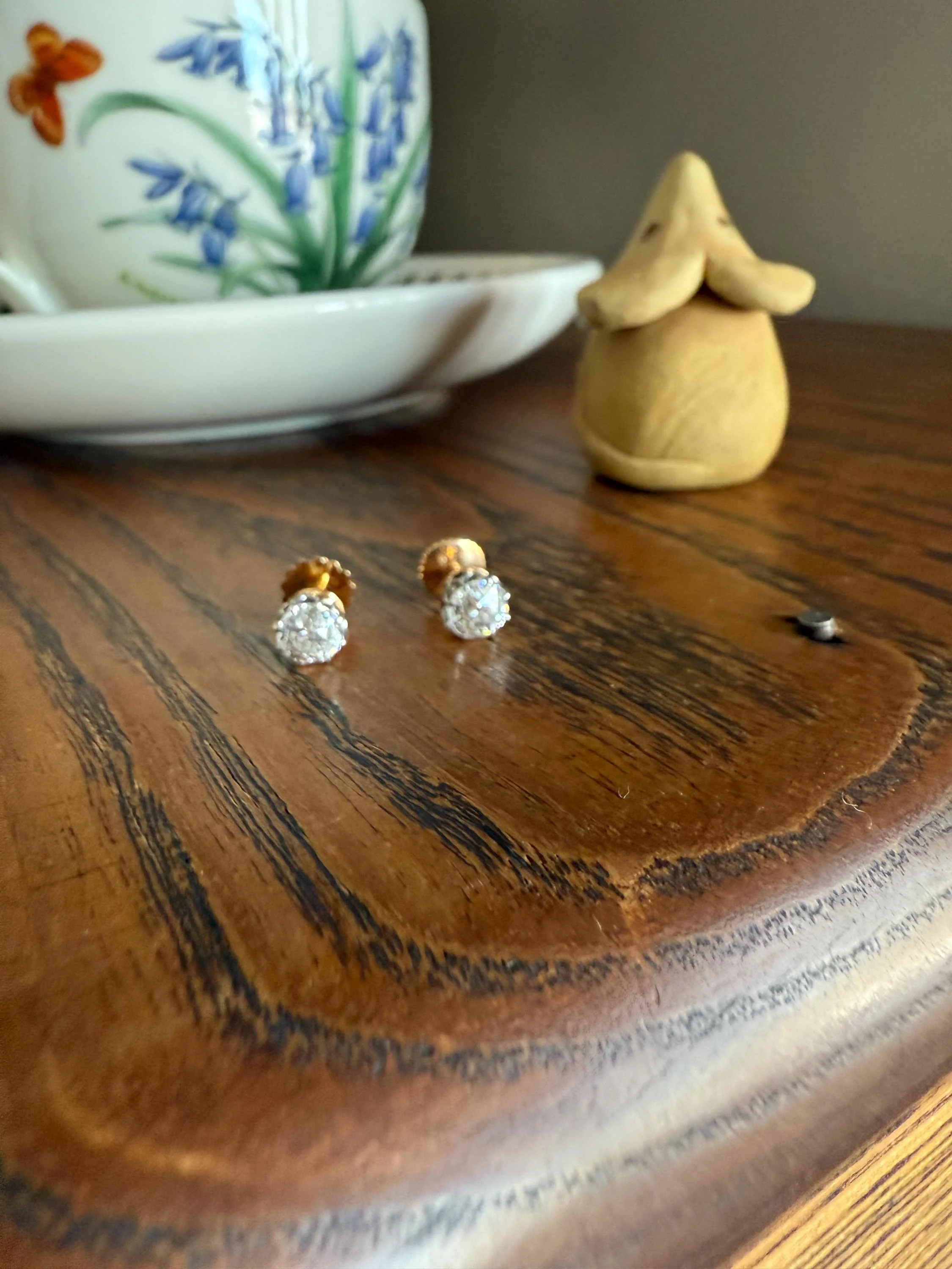 Antique 1.2 Carat Tdw Old Mine Cut DIAMOND Natural Studs 18k Gold Solid Screw Back Stud EARRINGS French Gift Belle Epoque Bridal Minimalist - Image 2