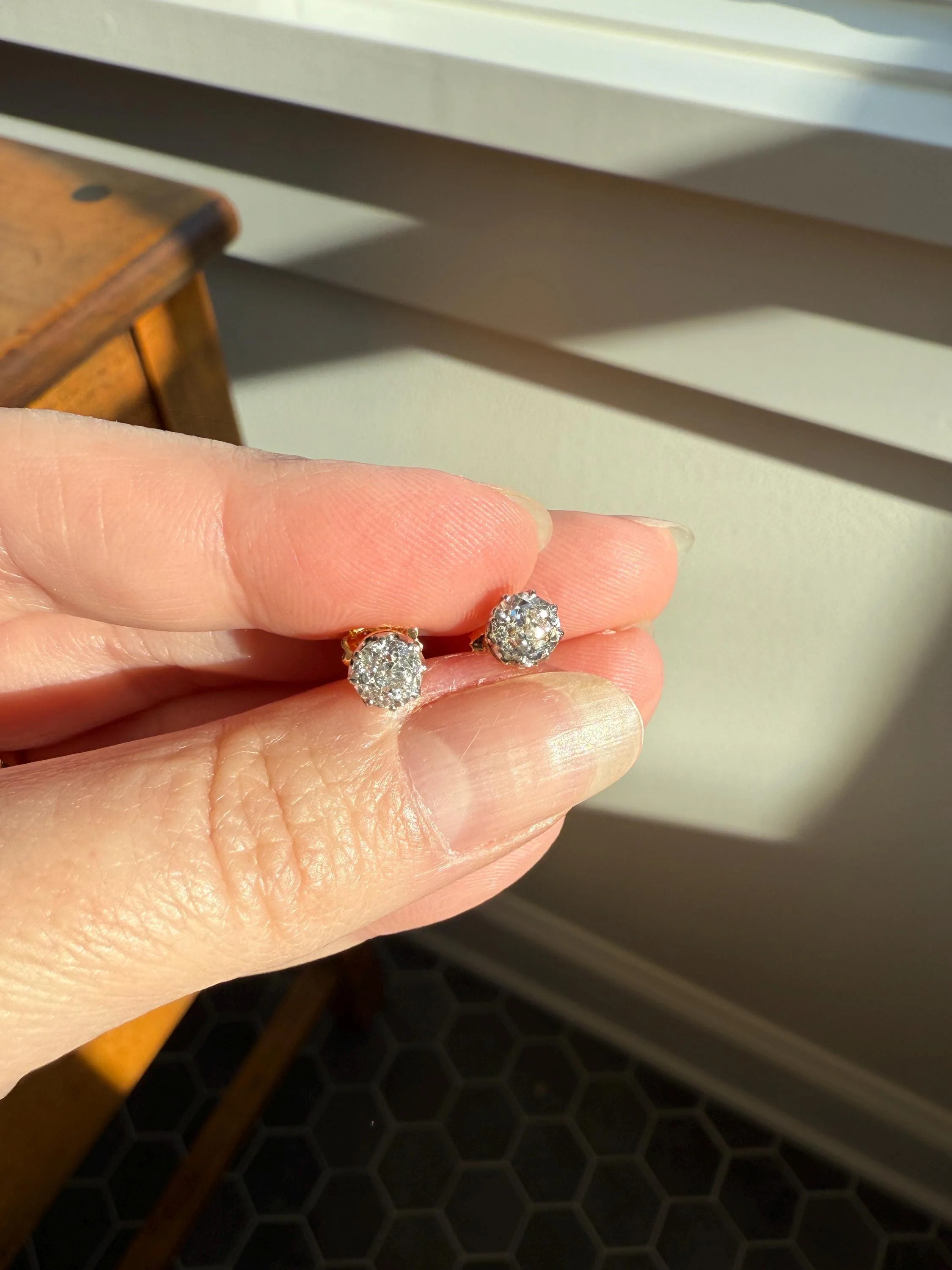 Antique 1.2 Carat Tdw Old Mine Cut DIAMOND Natural Studs 18k Gold Solid Screw Back Stud EARRINGS French Gift Belle Epoque Bridal Minimalist - Image 6