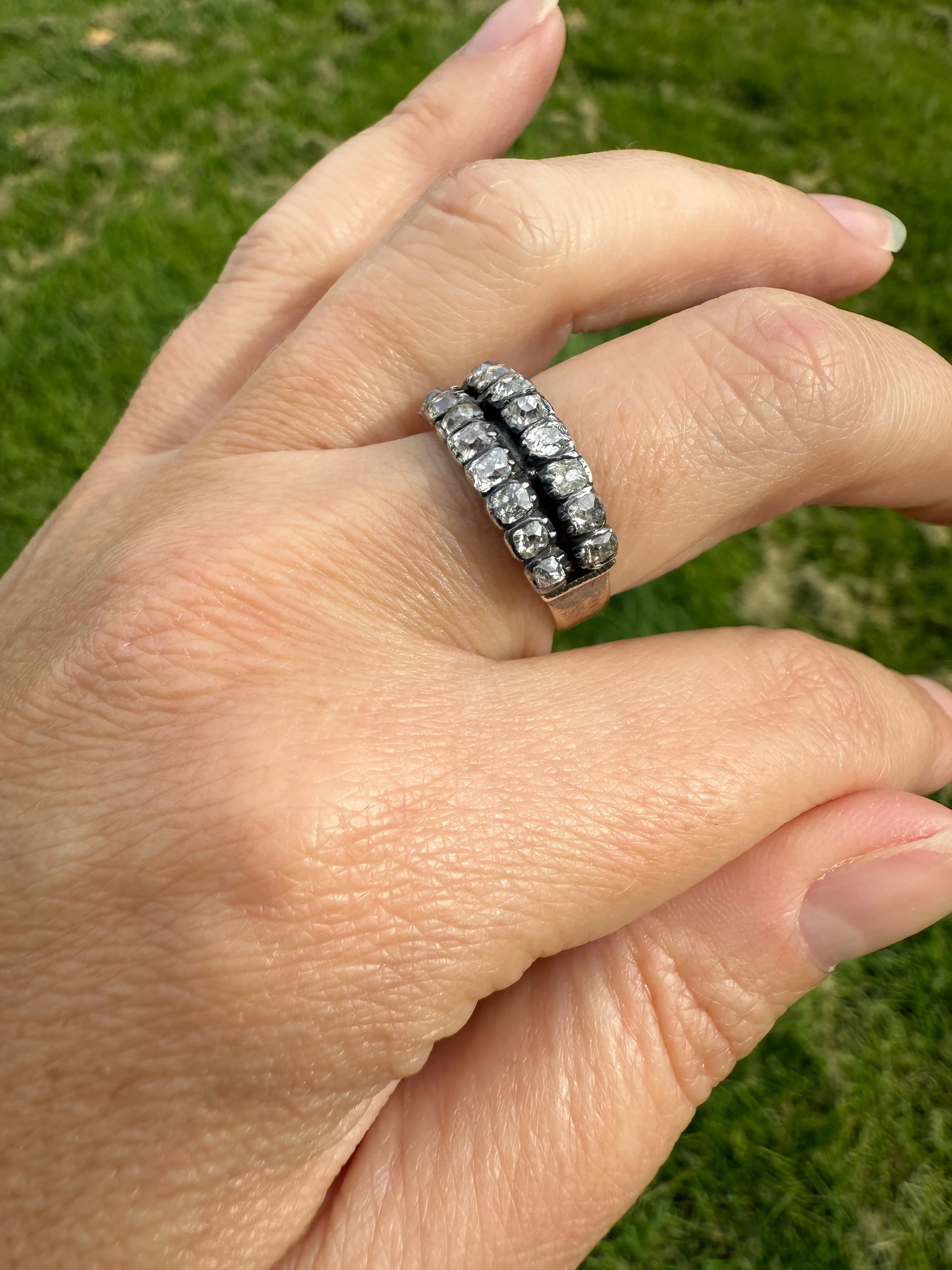 Antique 1.25 Carat Chunky Old Mine Cut DIAMOND Georgian 10k Gold Half Hoop Cigar Band Double Row Ring - Image 11