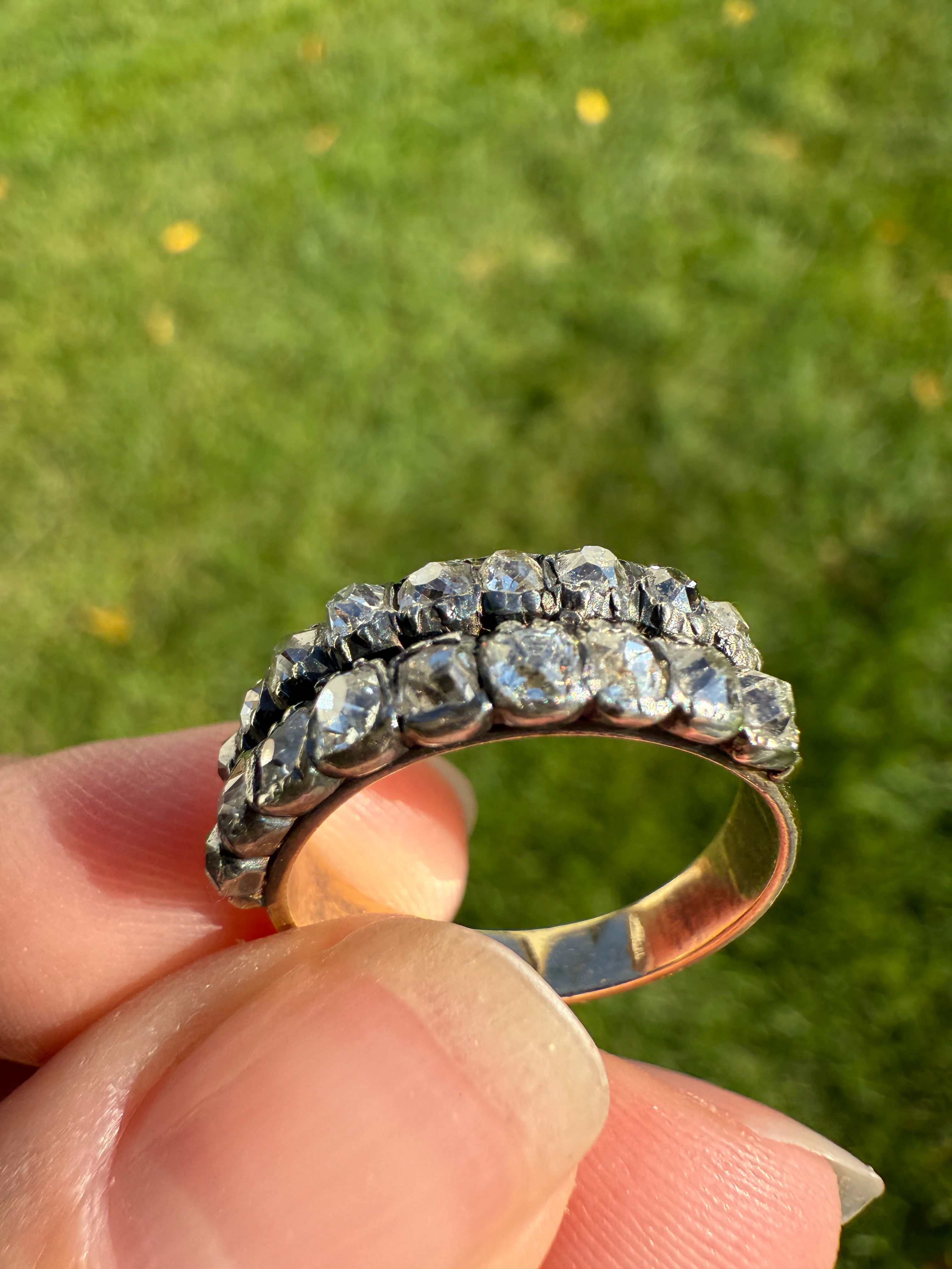 Antique 1.25 Carat Chunky Old Mine Cut DIAMOND Georgian 10k Gold Half Hoop Cigar Band Double Row Ring - Image 14