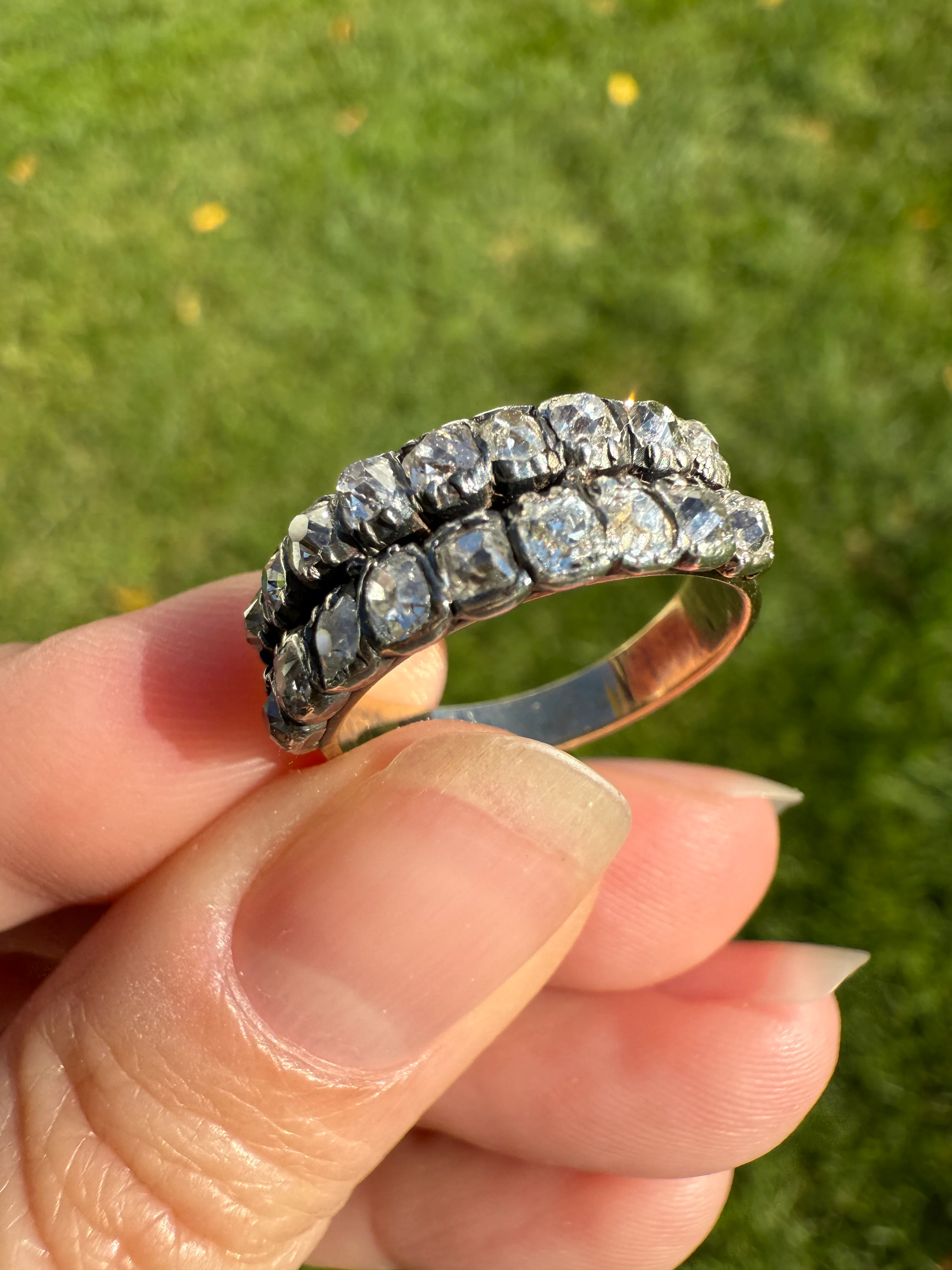Antique 1.25 Carat Chunky Old Mine Cut DIAMOND Georgian 10k Gold Half Hoop Cigar Band Double Row Ring - Image 15
