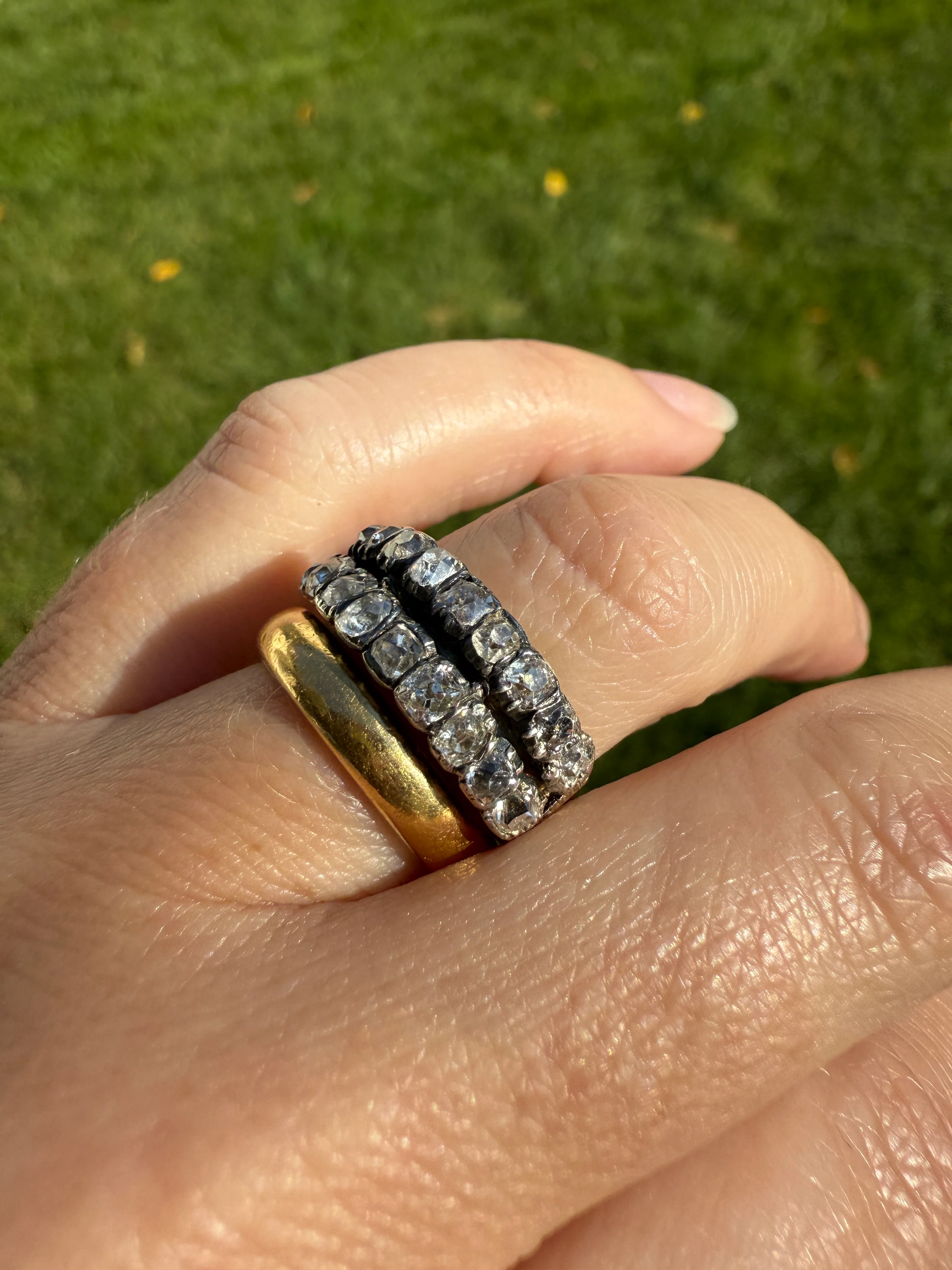 Antique 1.25 Carat Chunky Old Mine Cut DIAMOND Georgian 10k Gold Half Hoop Cigar Band Double Row Ring - Image 17
